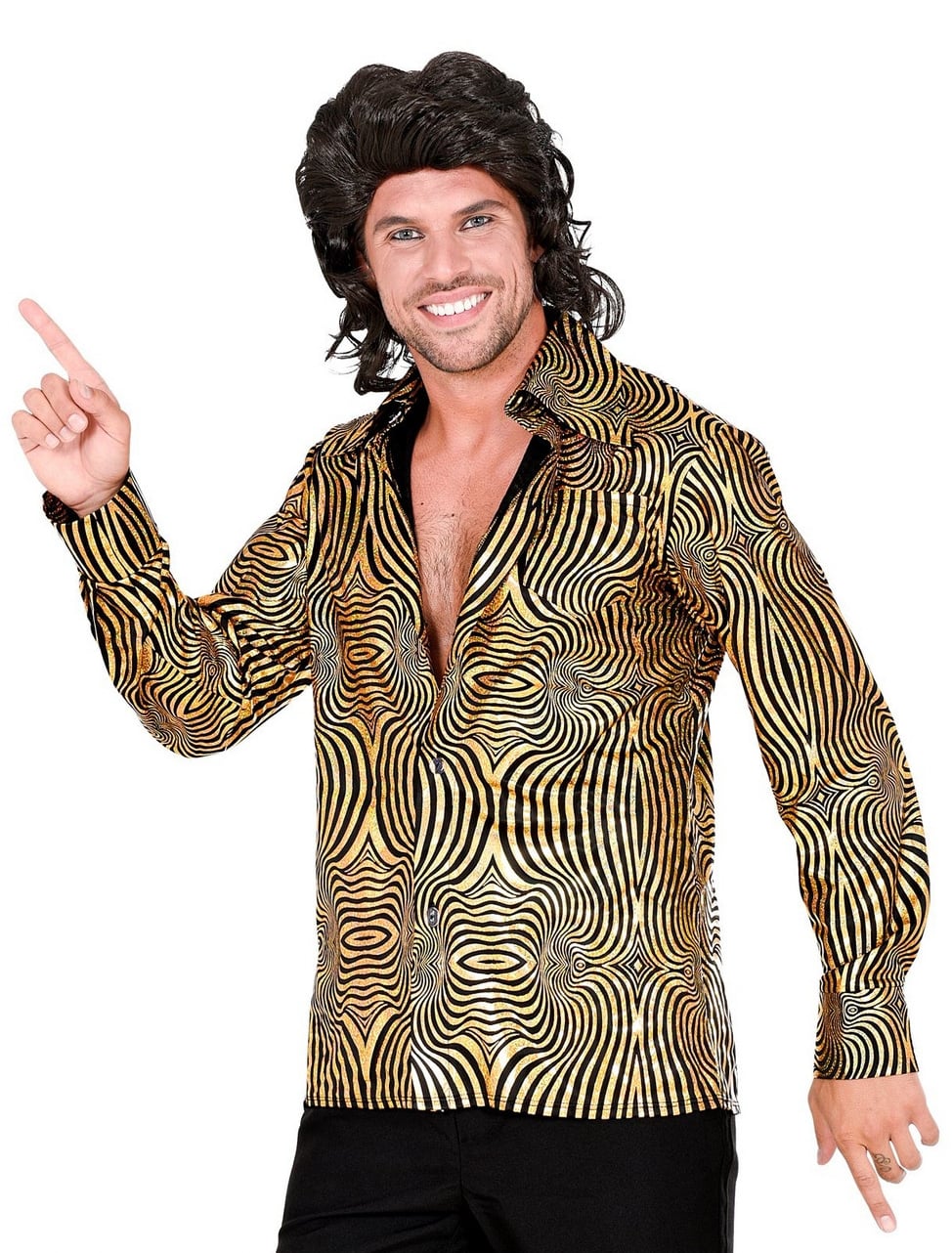 Hemd 70s Disco Herren gold S/M
