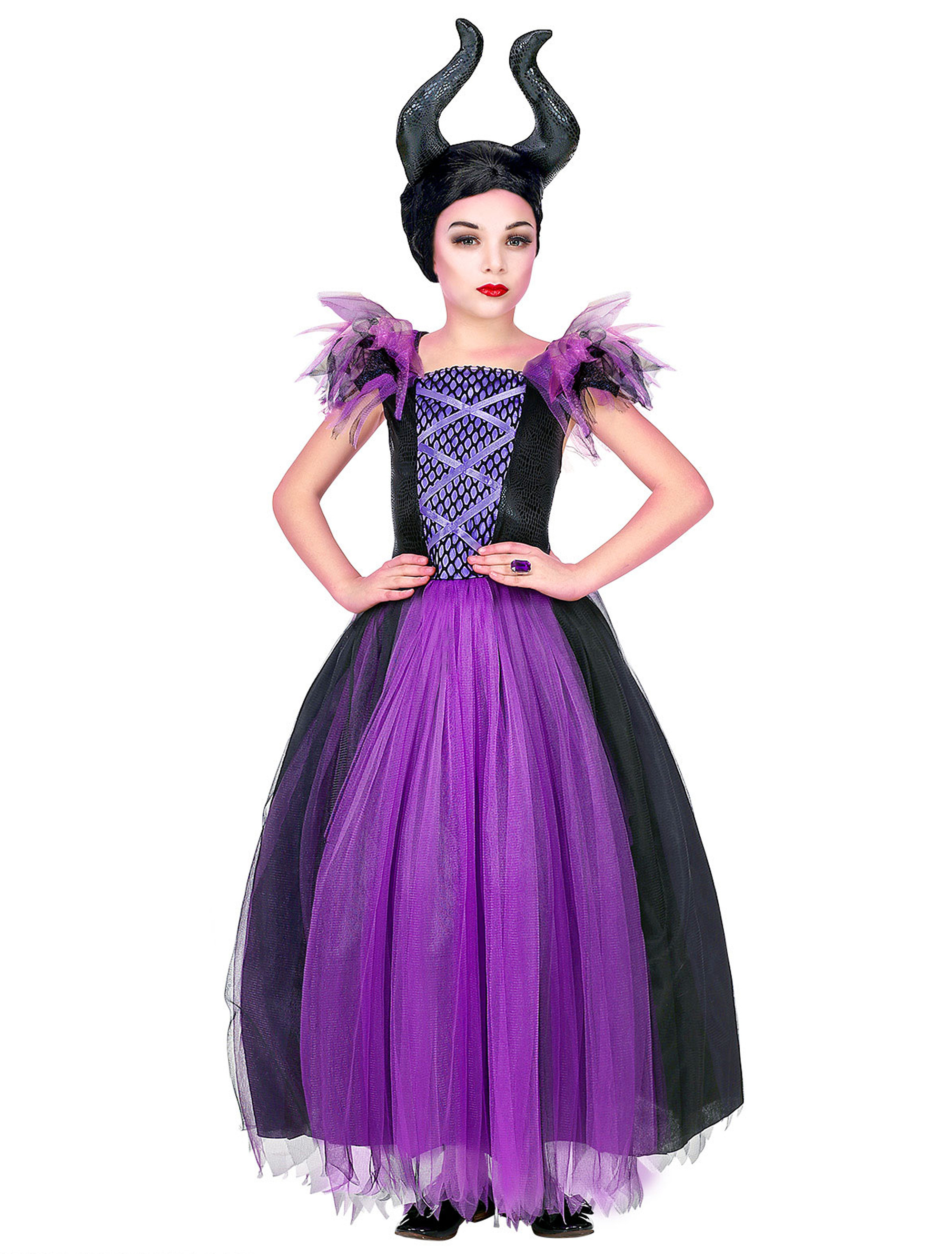 Kleid dunkle Fee Kinder schwarz/lila 8-10 Jahre