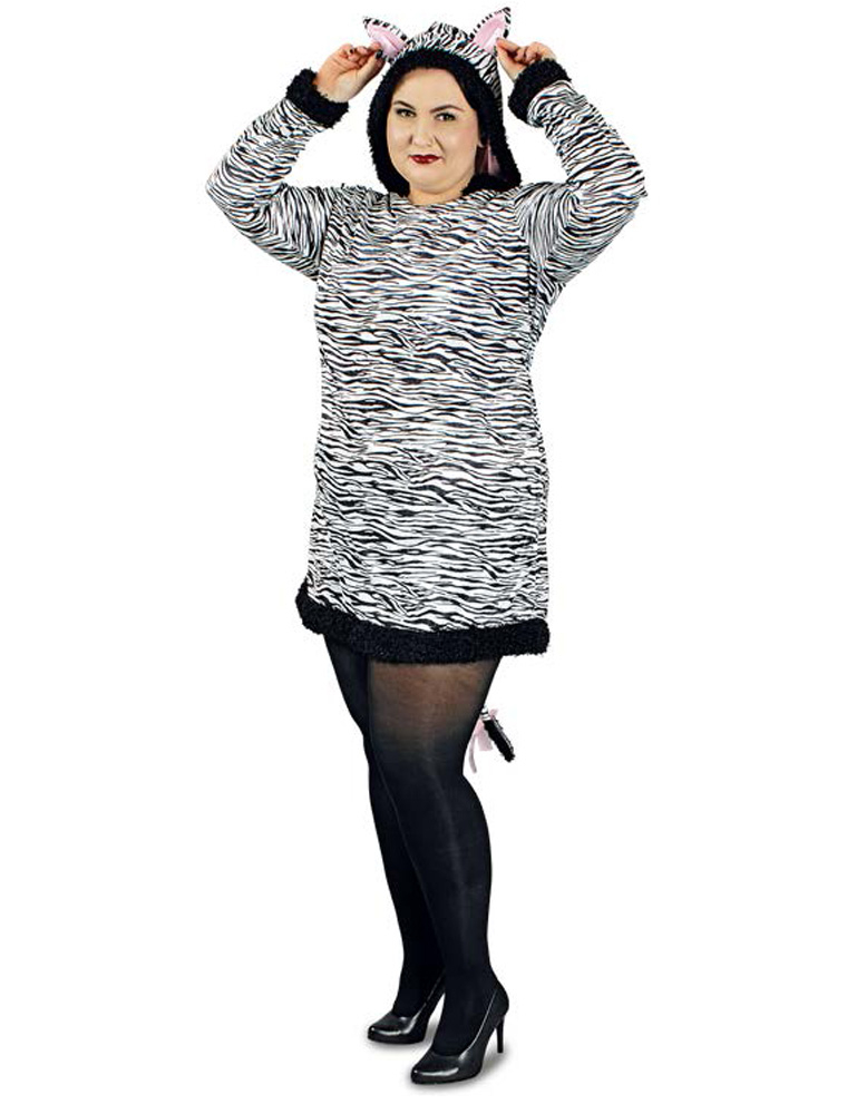 Kleid Zebra mit Kapuze Animal print schwarz/weiß L