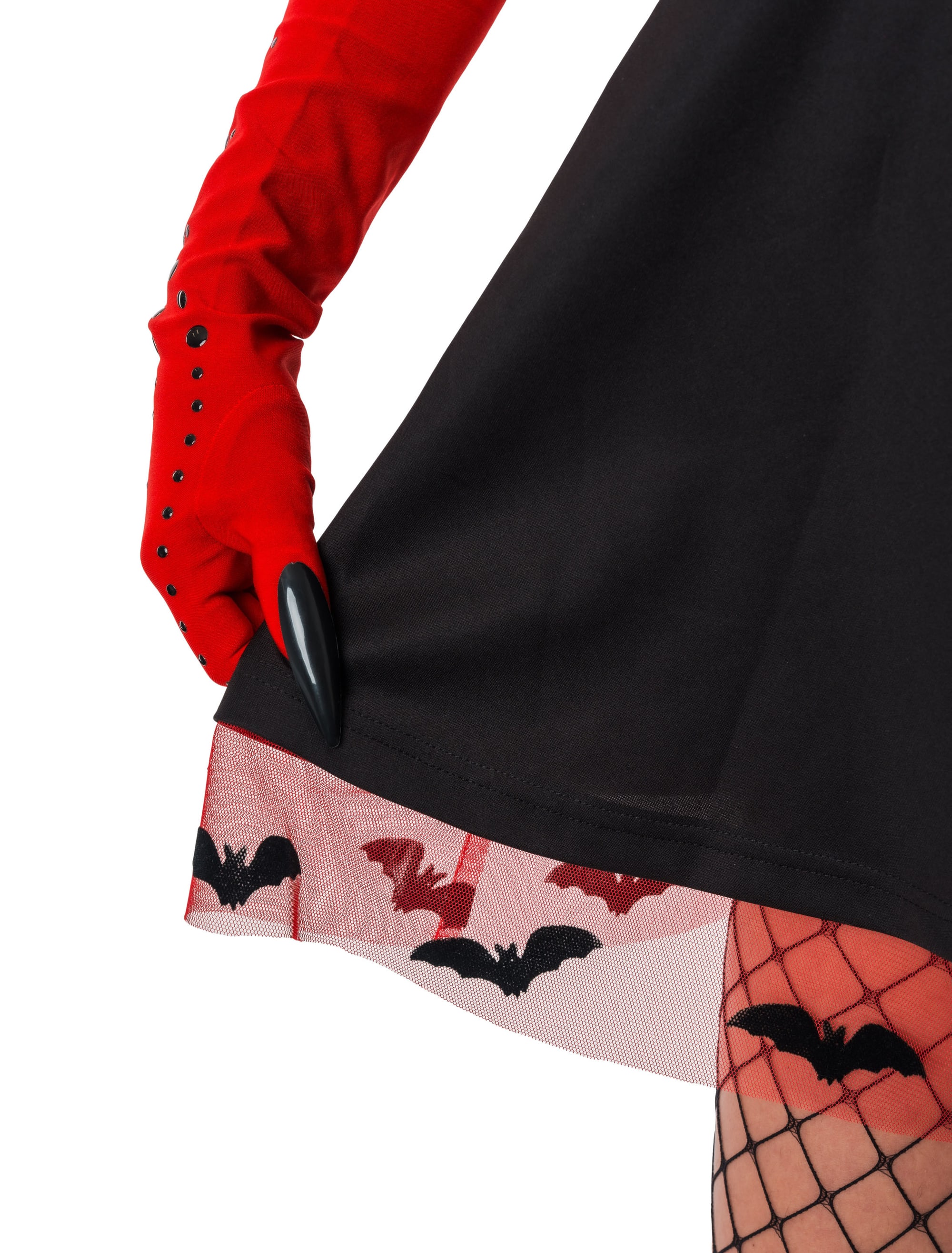 Kleid Vampirin mit Perlengürtel Damen schwarz/rot S/M