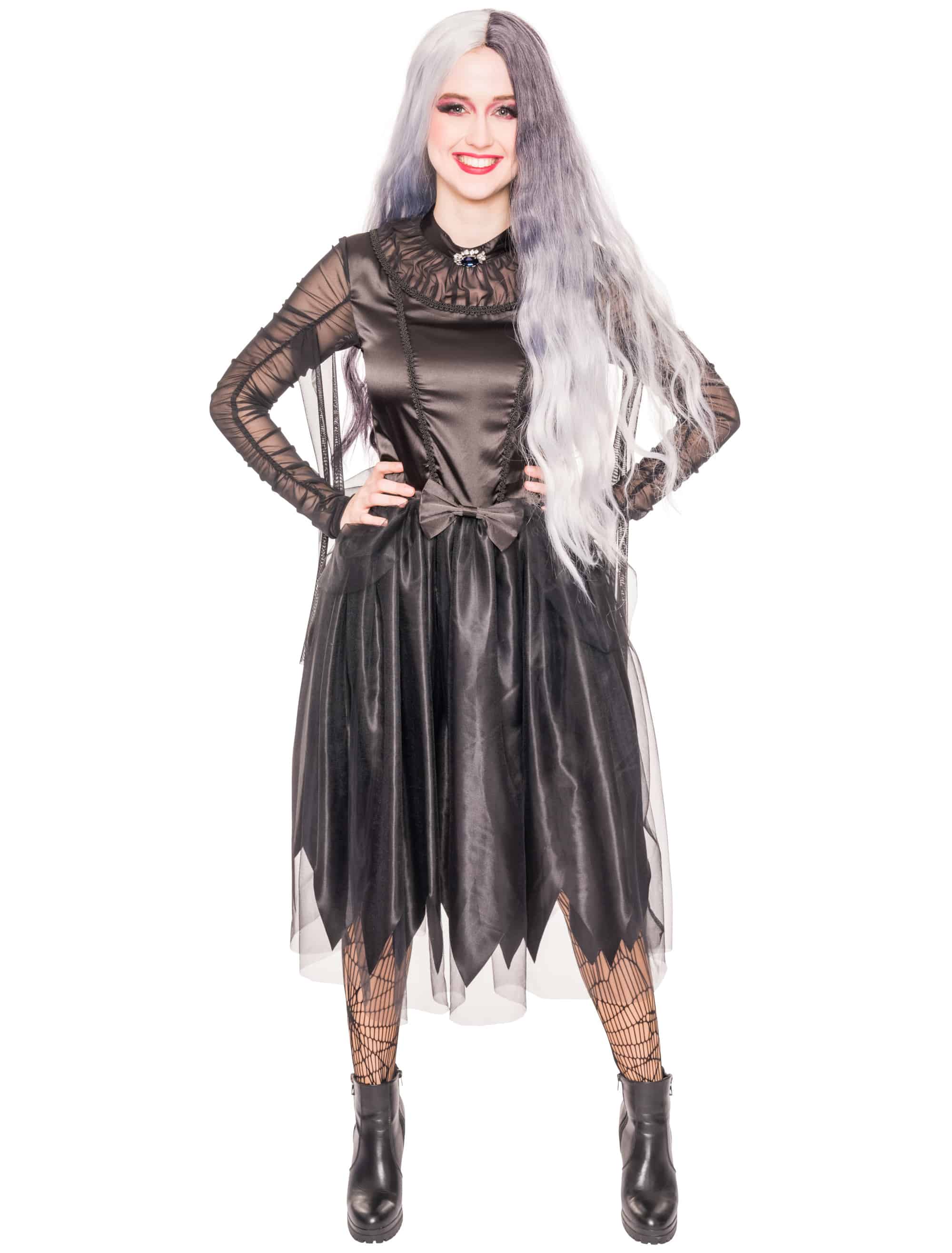 Kleid Hexe mit Brosche Damen schwarz L