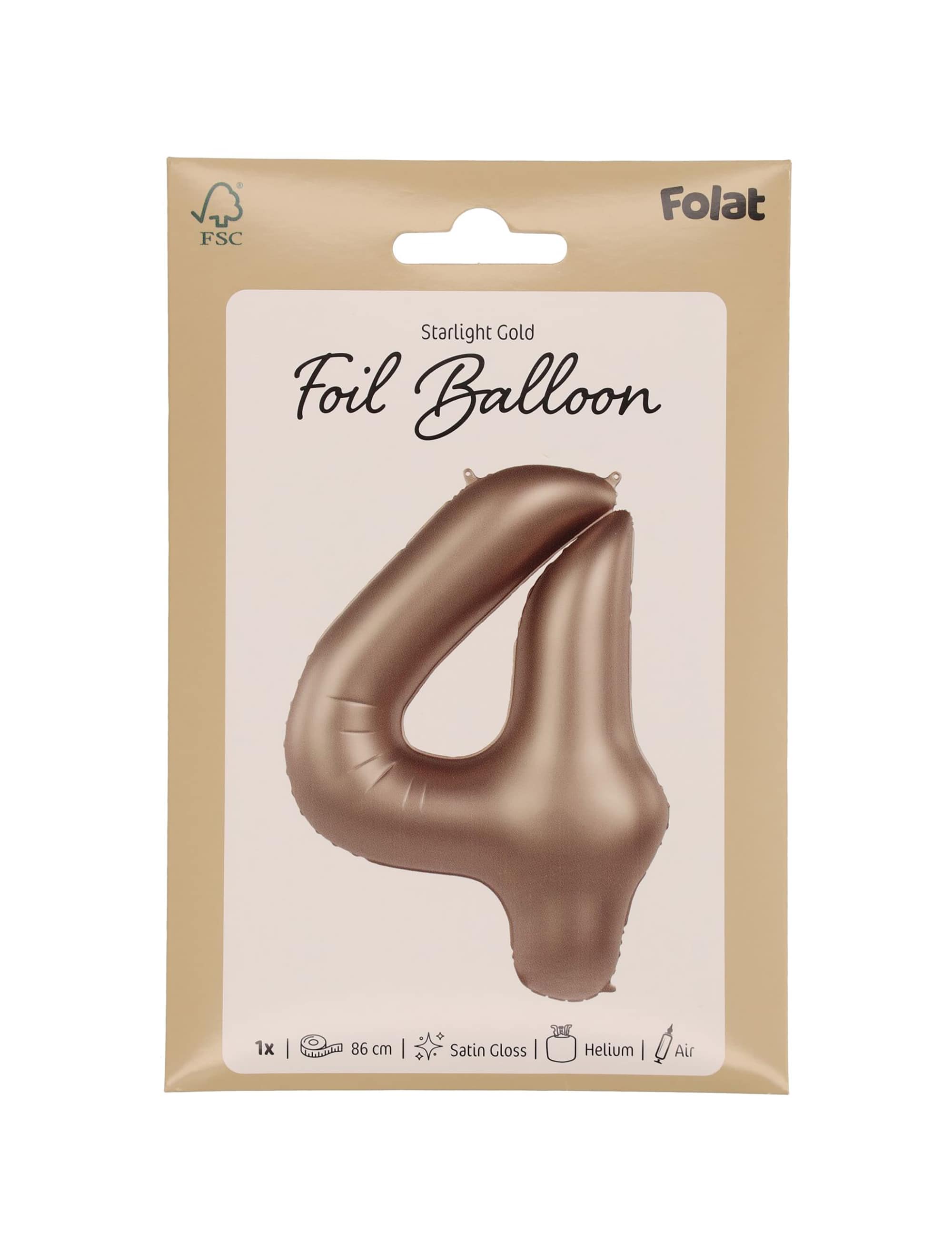Folienballon Zahl 4 L matt gold