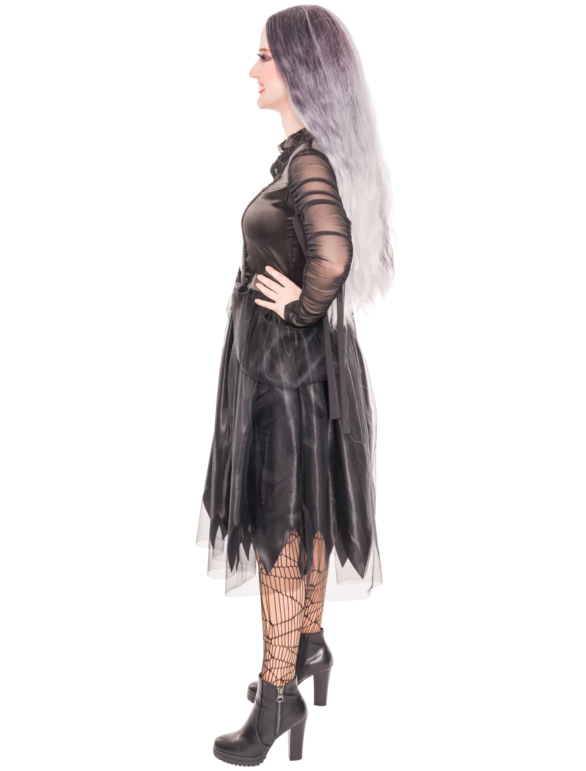 Kleid Hexe mit Brosche Damen schwarz L
