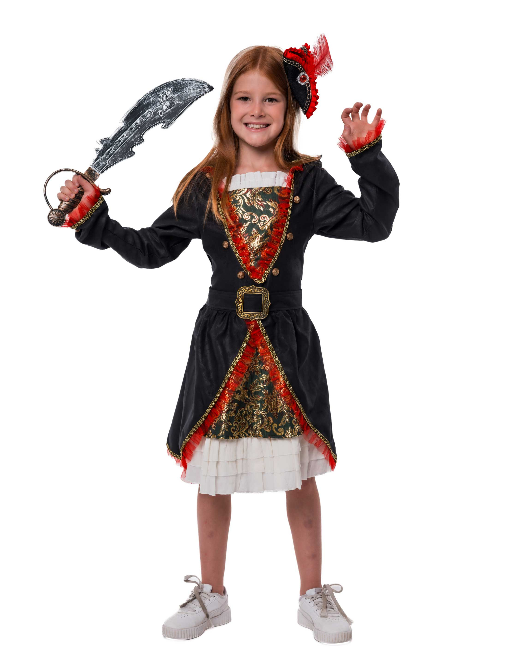 Kleid Piratin Kinder schwarz/rot/gold 104/116