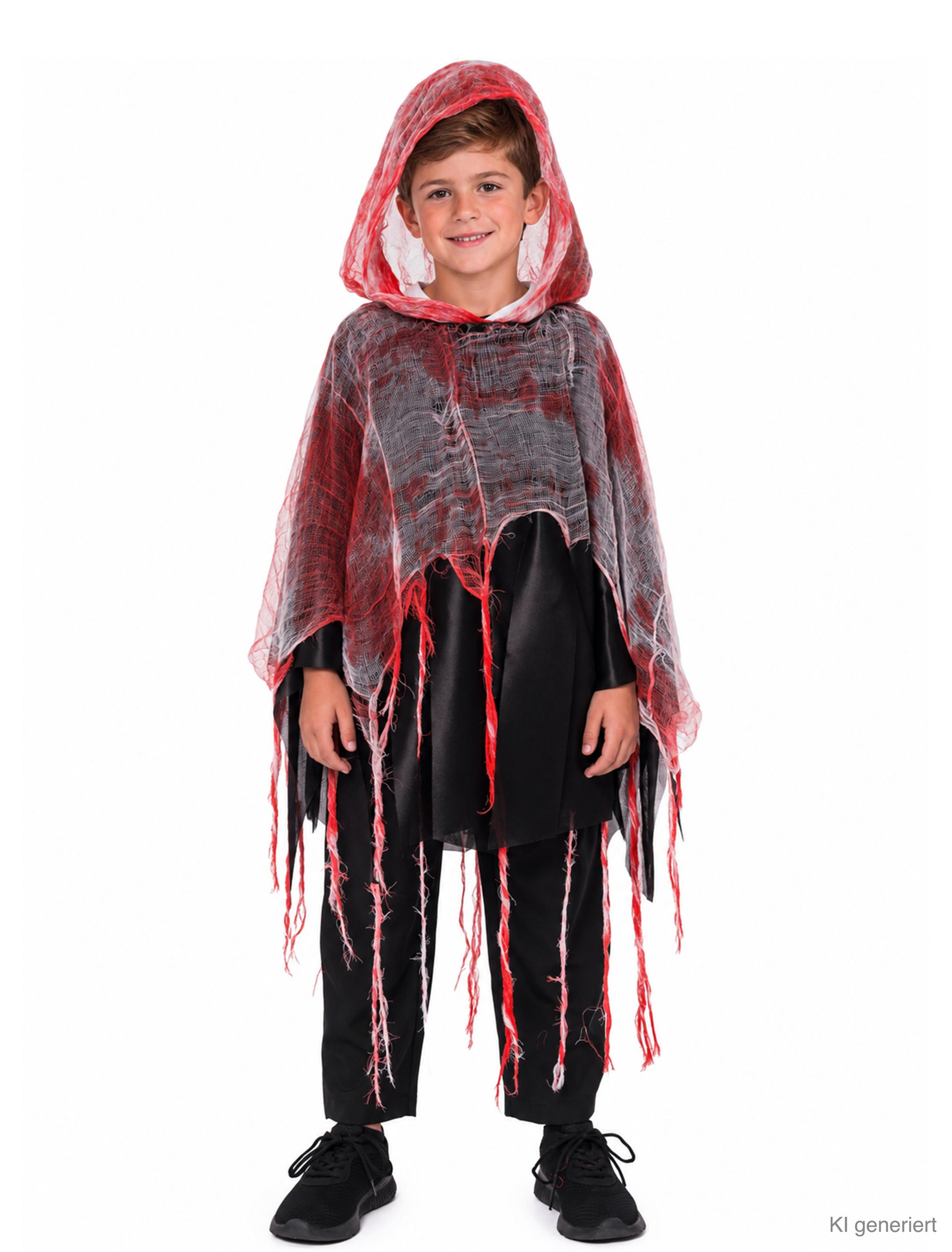 Poncho blutiger Geist mit Kapuze Kinder schwarz/rot one size
