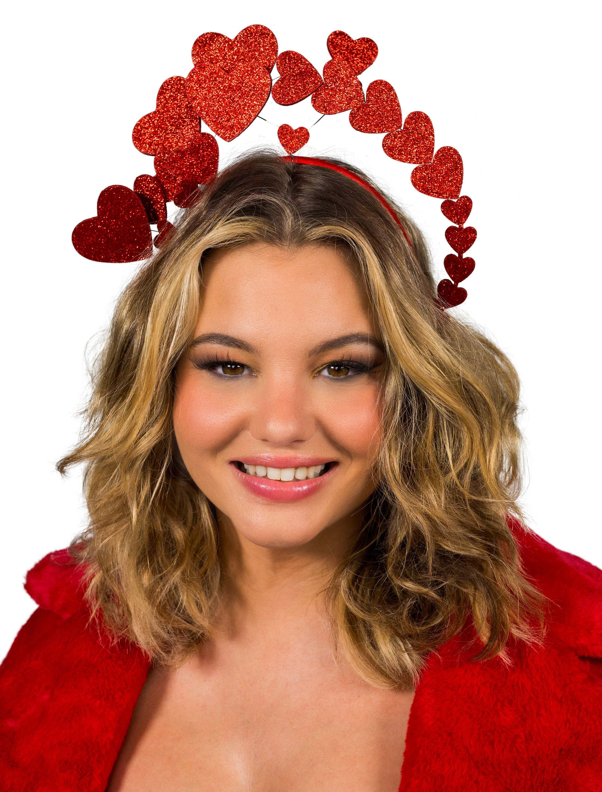 Haarreif mit Herzen Glitzer rot