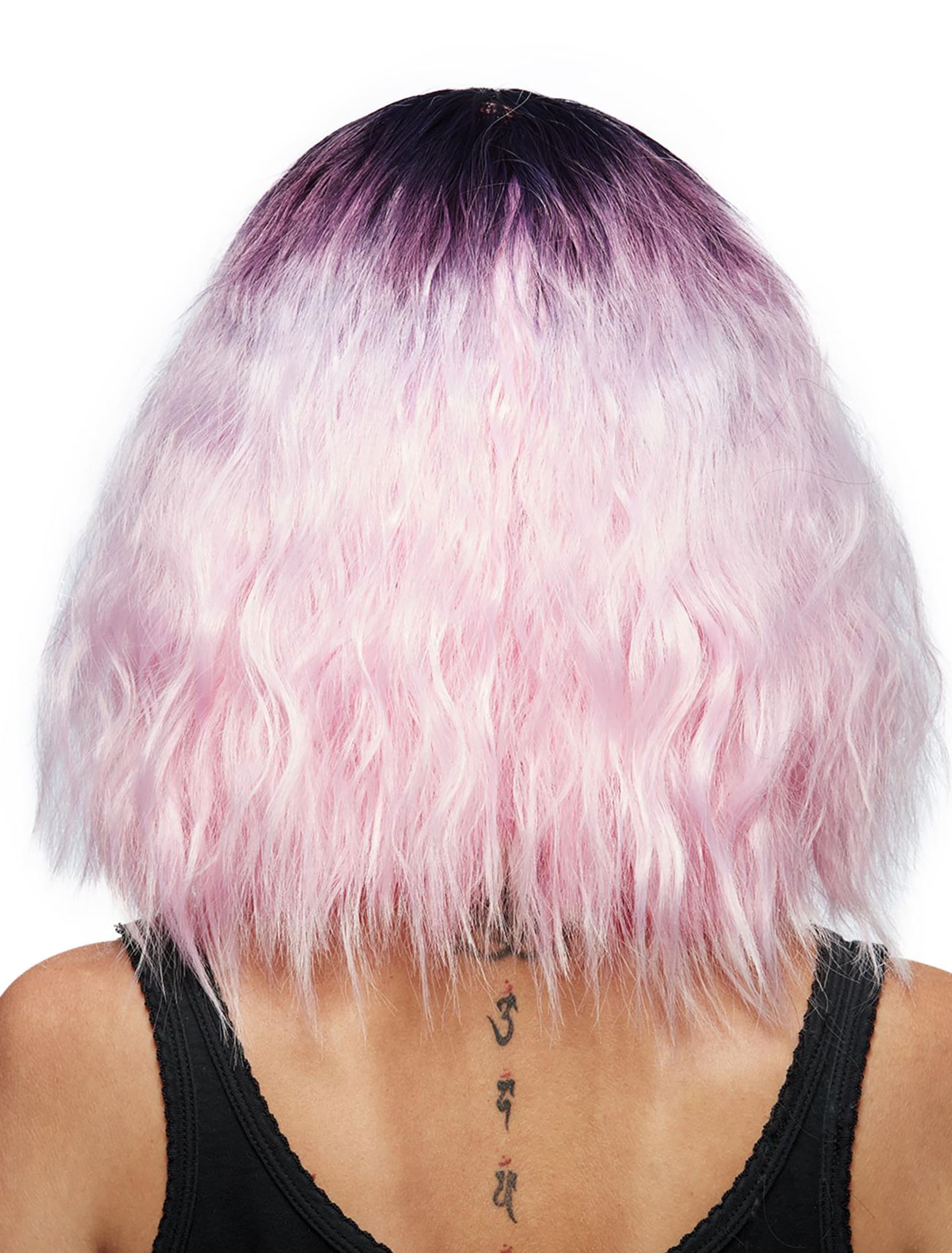 Perücke mittellang wellig mit Pony rosa