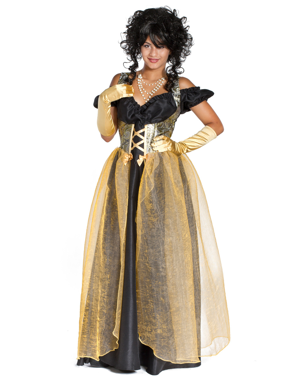 Kleid Marquise lang schwarz/gold XS