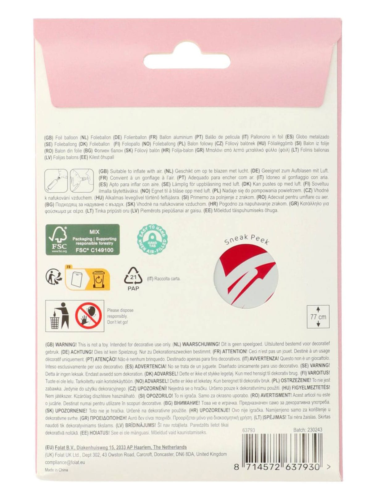 Folienballon Herzen Kiss me stehend 77cm rot