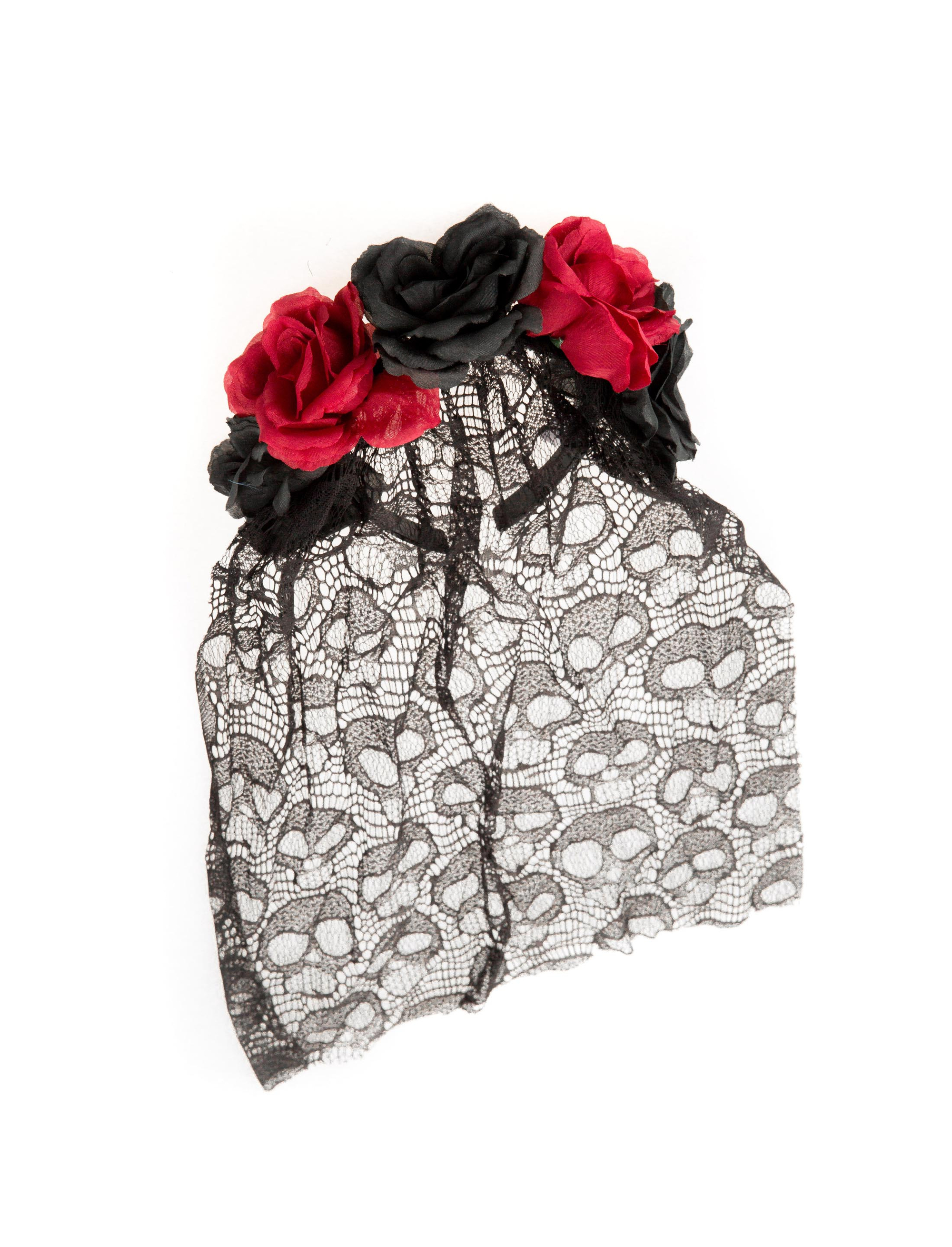 Haarreif mit Rosen & Schleier rot/schwarz