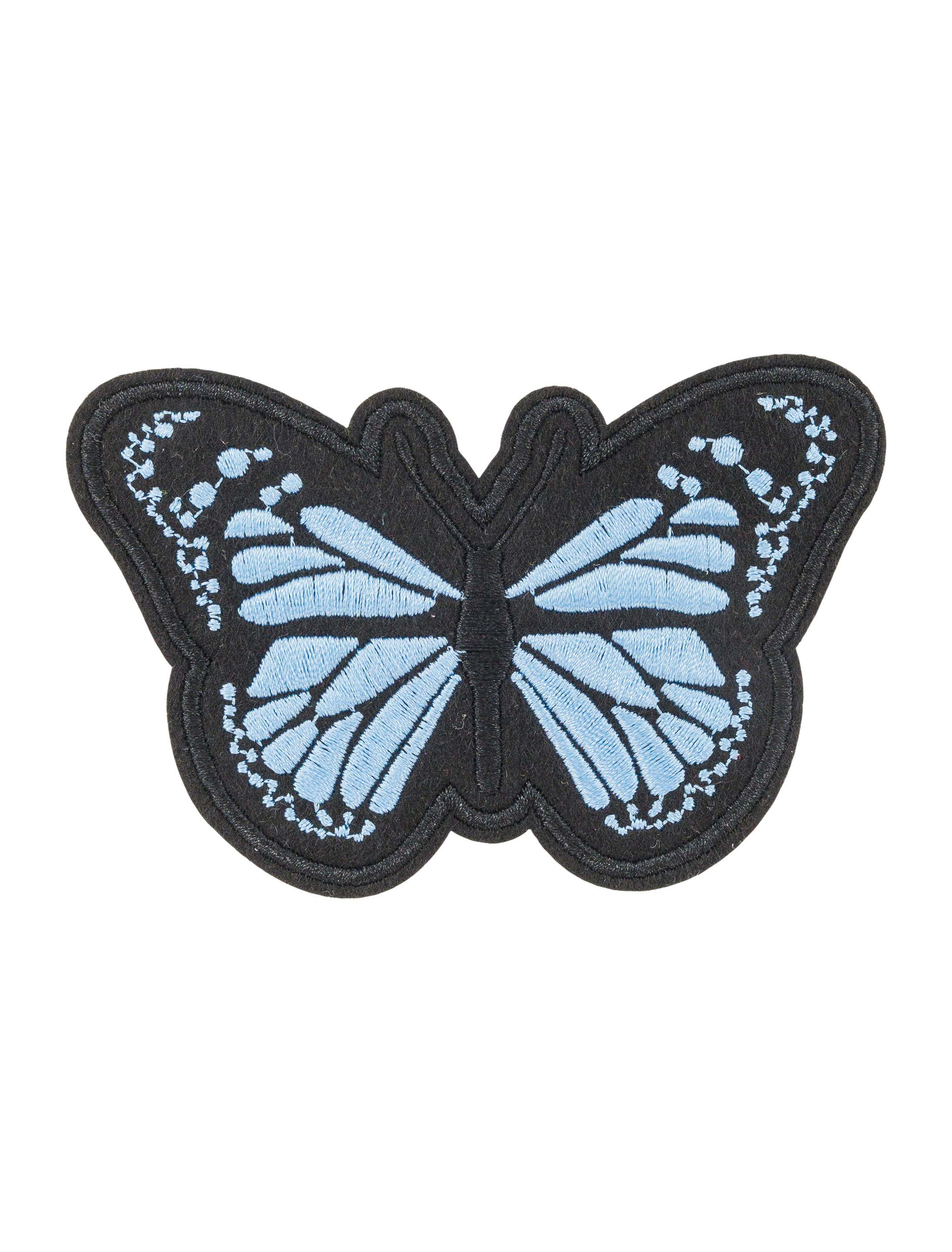 Bügelpatch Schmetterling 10cm schwarz/blau