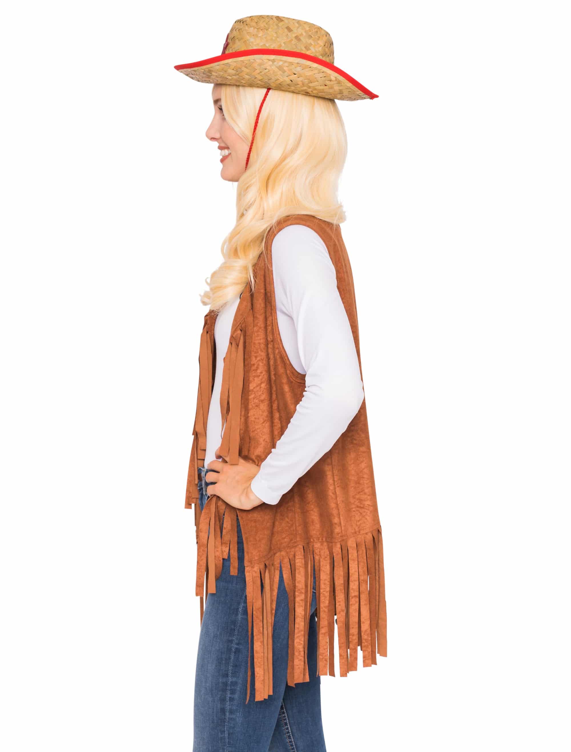 Weste Hippie mit Fransen Damen braun L/XL