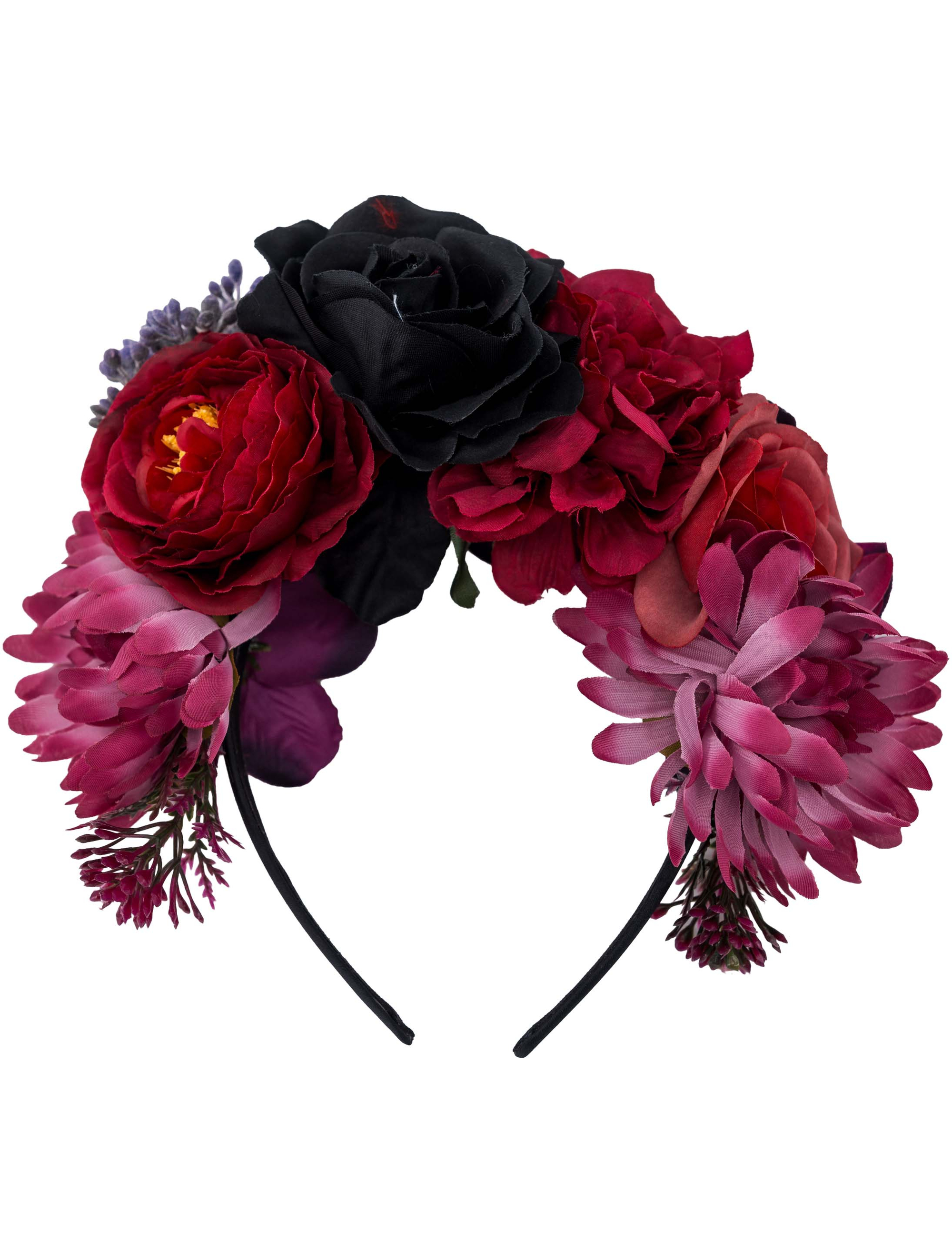 Haarreif Blumen lila/rot/schwarz