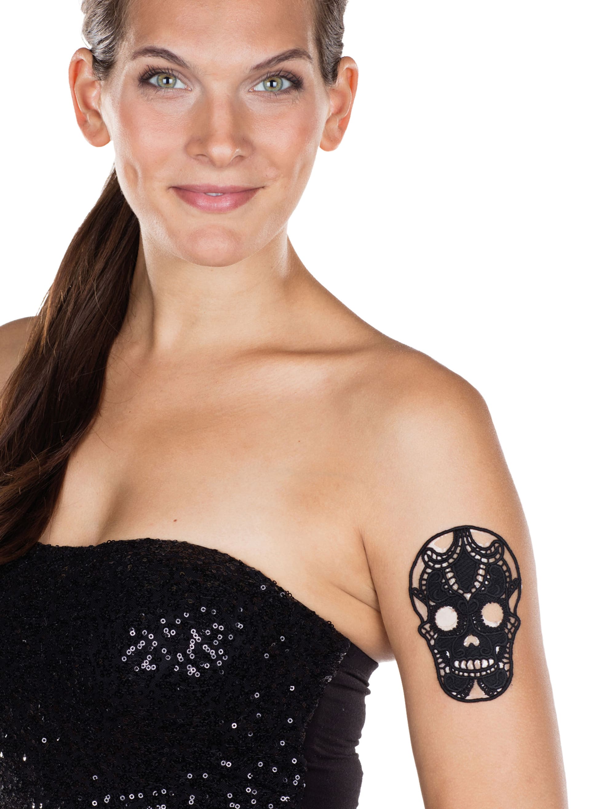 Körpertattoo Totenkopf schwarz