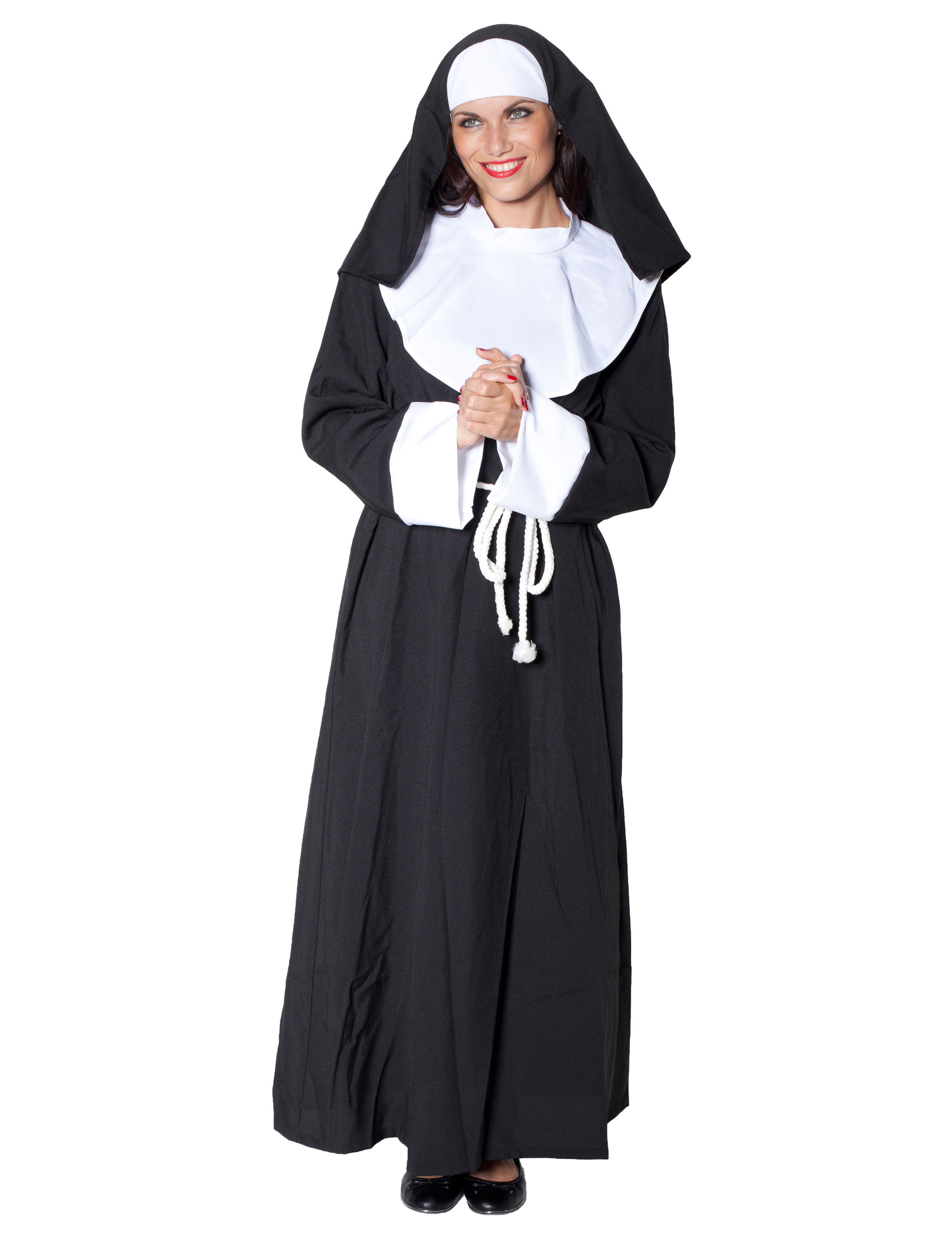 Nonne 3-tlg. Damen schwarz/weiß 36