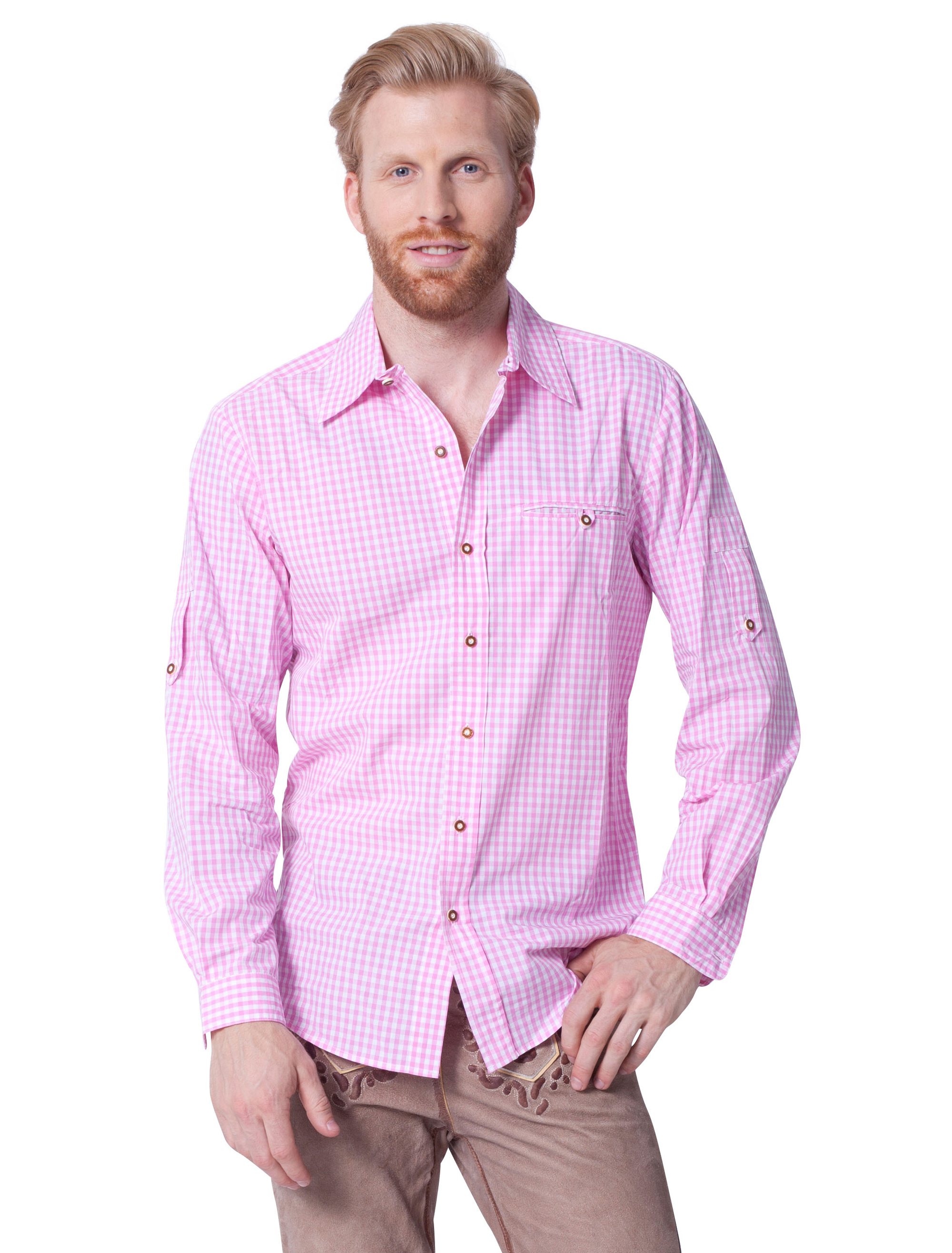 Trachtenhemd Herren pink/weiß M