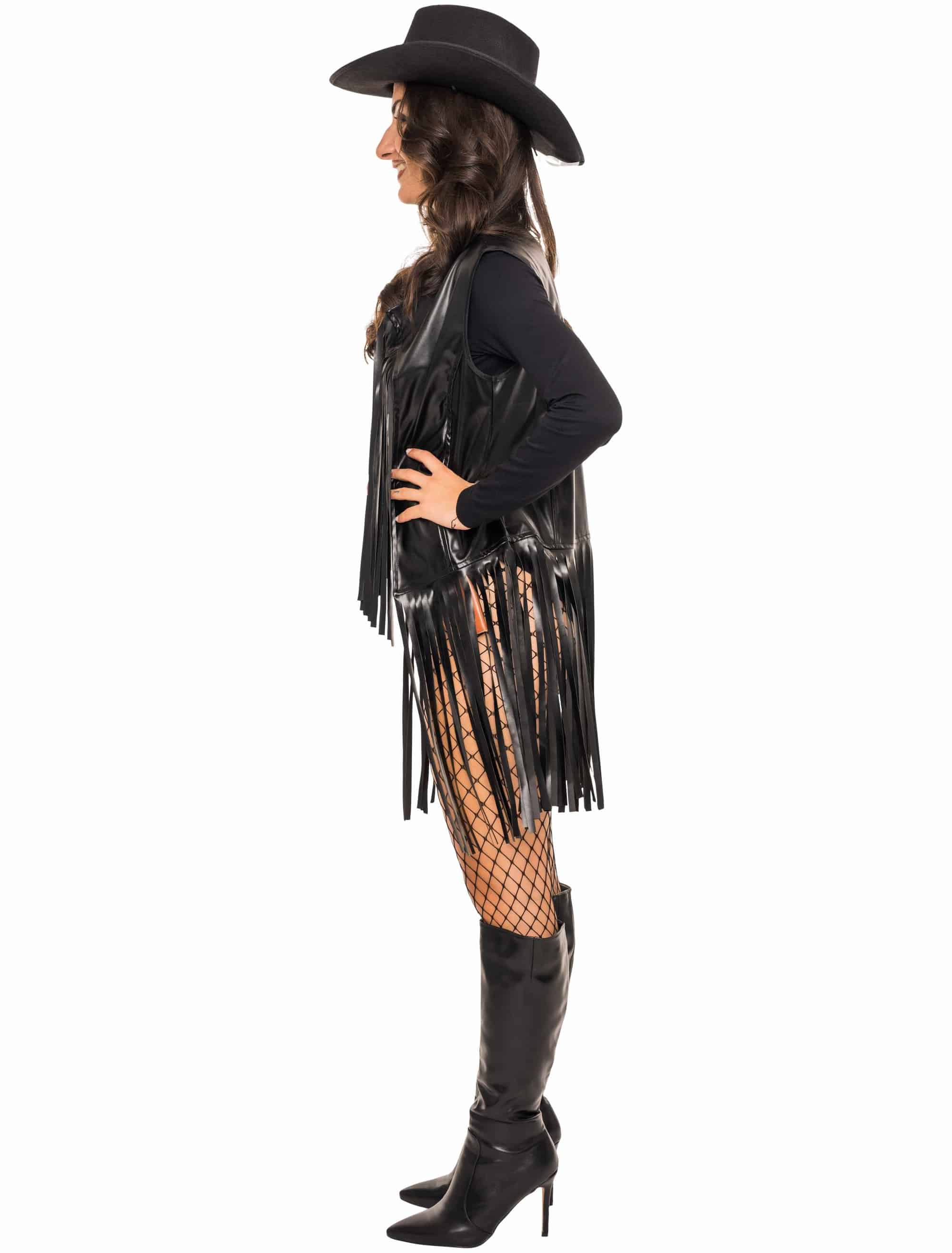 Weste mit langen Fransen Damen schwarz S/M
