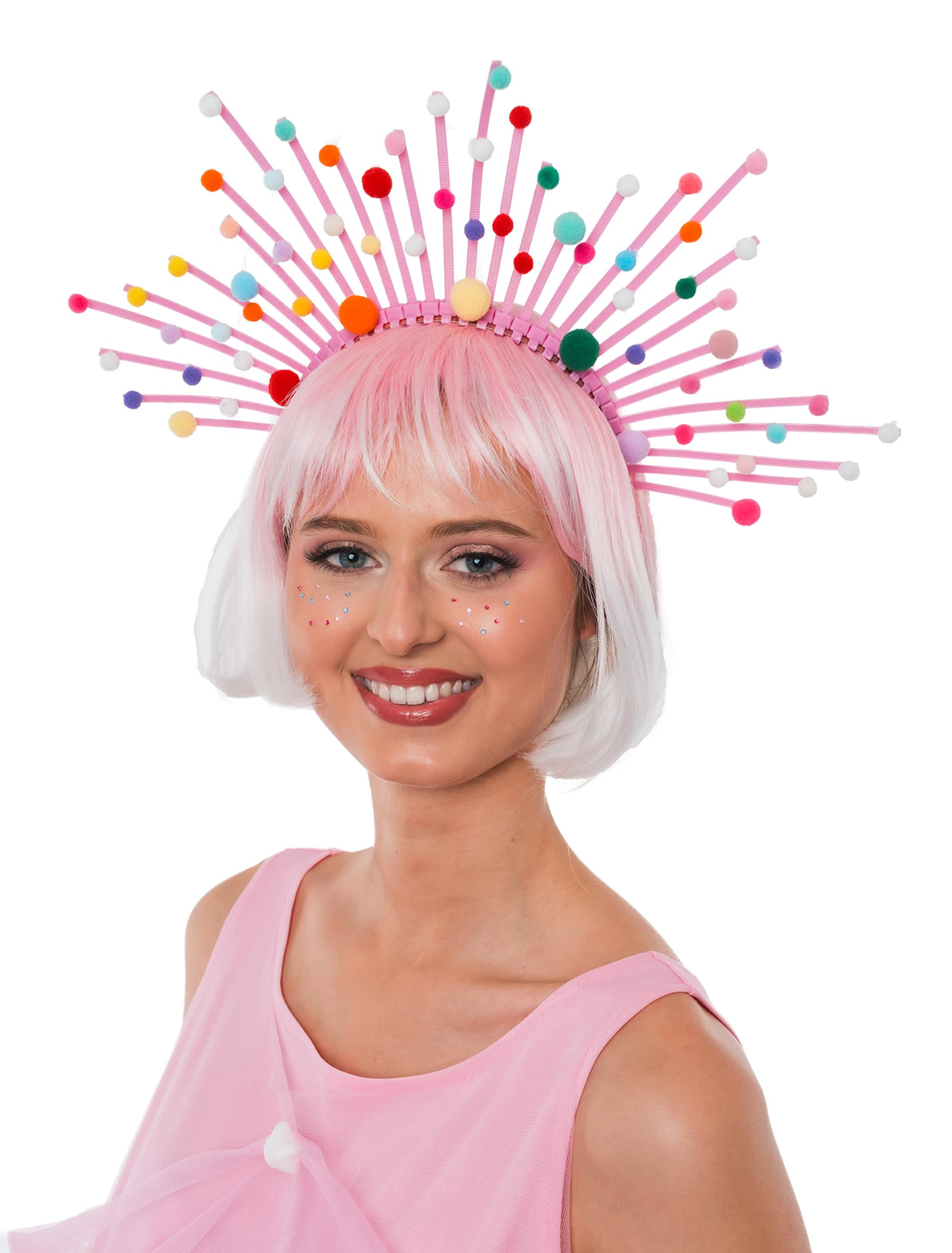 Haarreif Strahlen mit Pompoms bunt