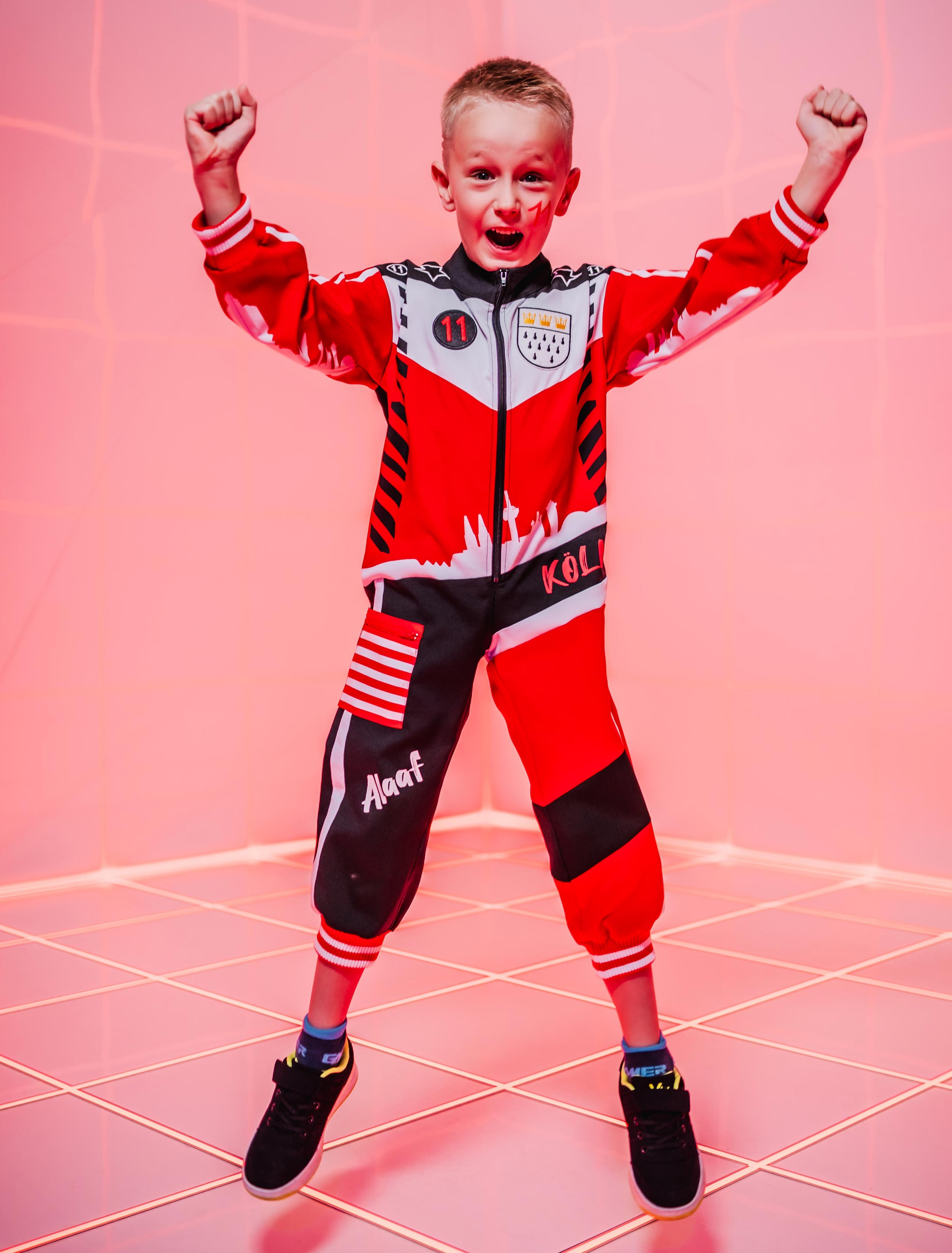 Overall Rennfahrer Köln Kinder schwarz/weiß/rot 116/128