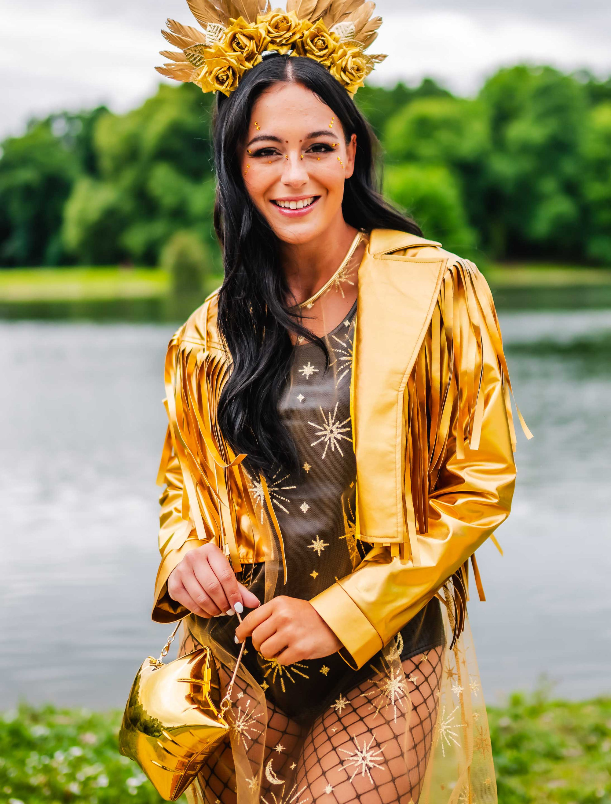Jacke mit Fransen Metallic Damen gold L