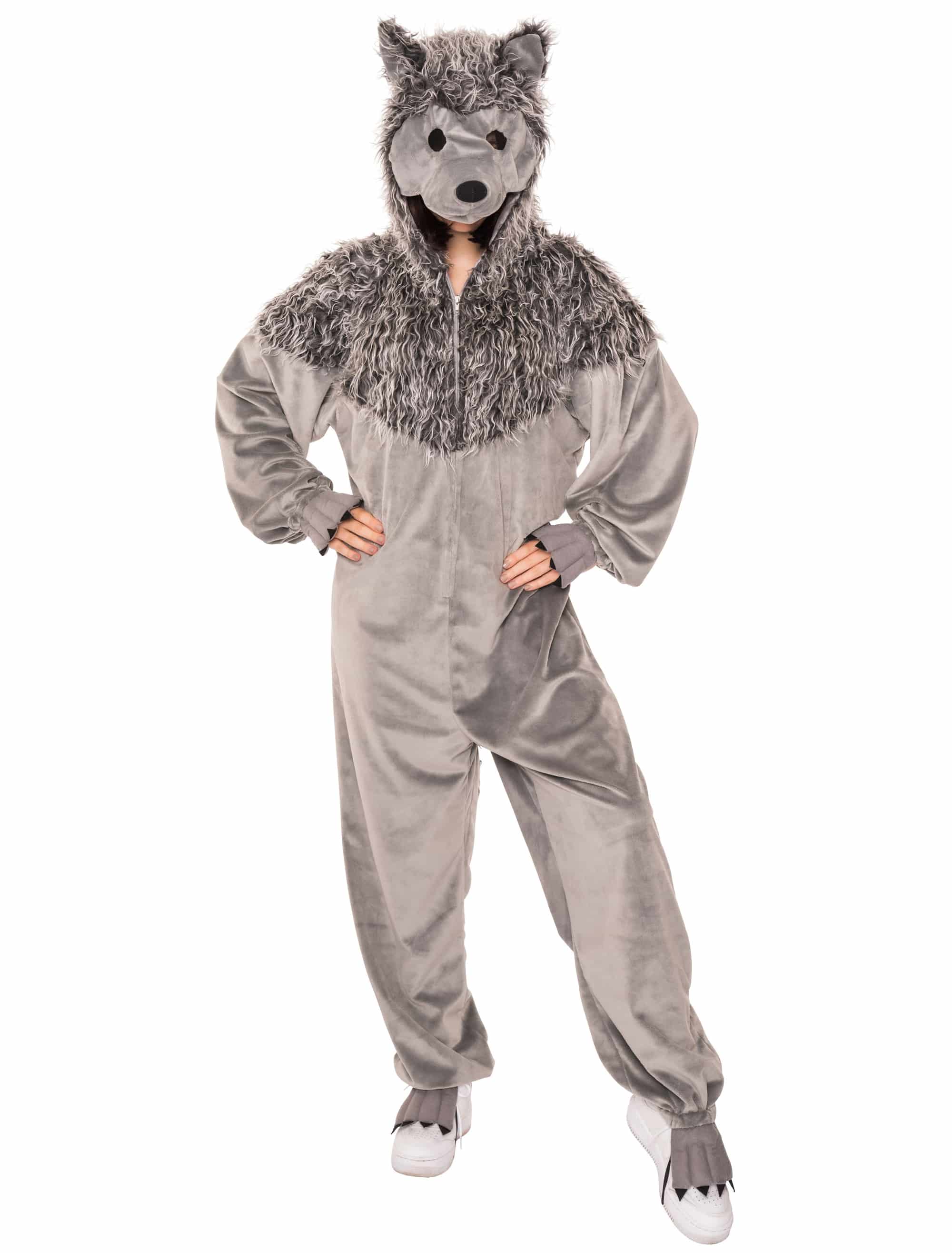 Overall Plüsch Wolf mit Maske Herren grau 56-58