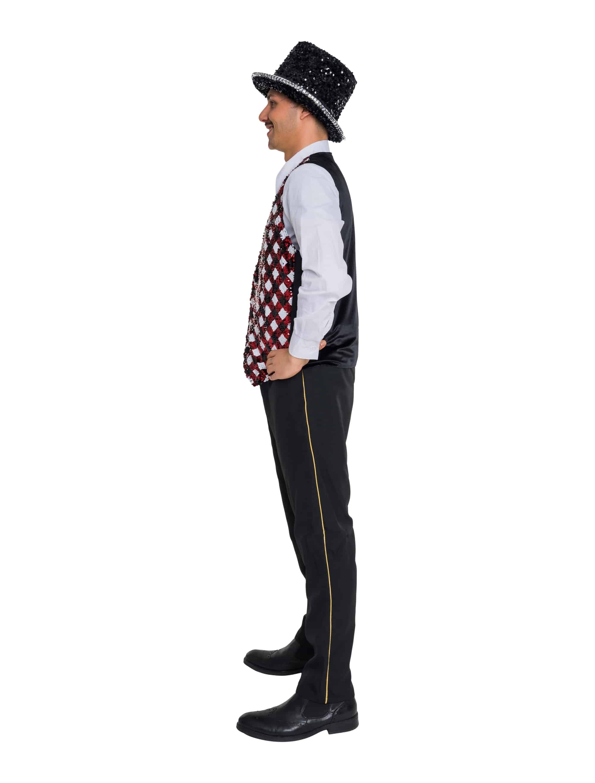 Weste Karos mit Pailletten Herren schwarz/weiß/rot S/M