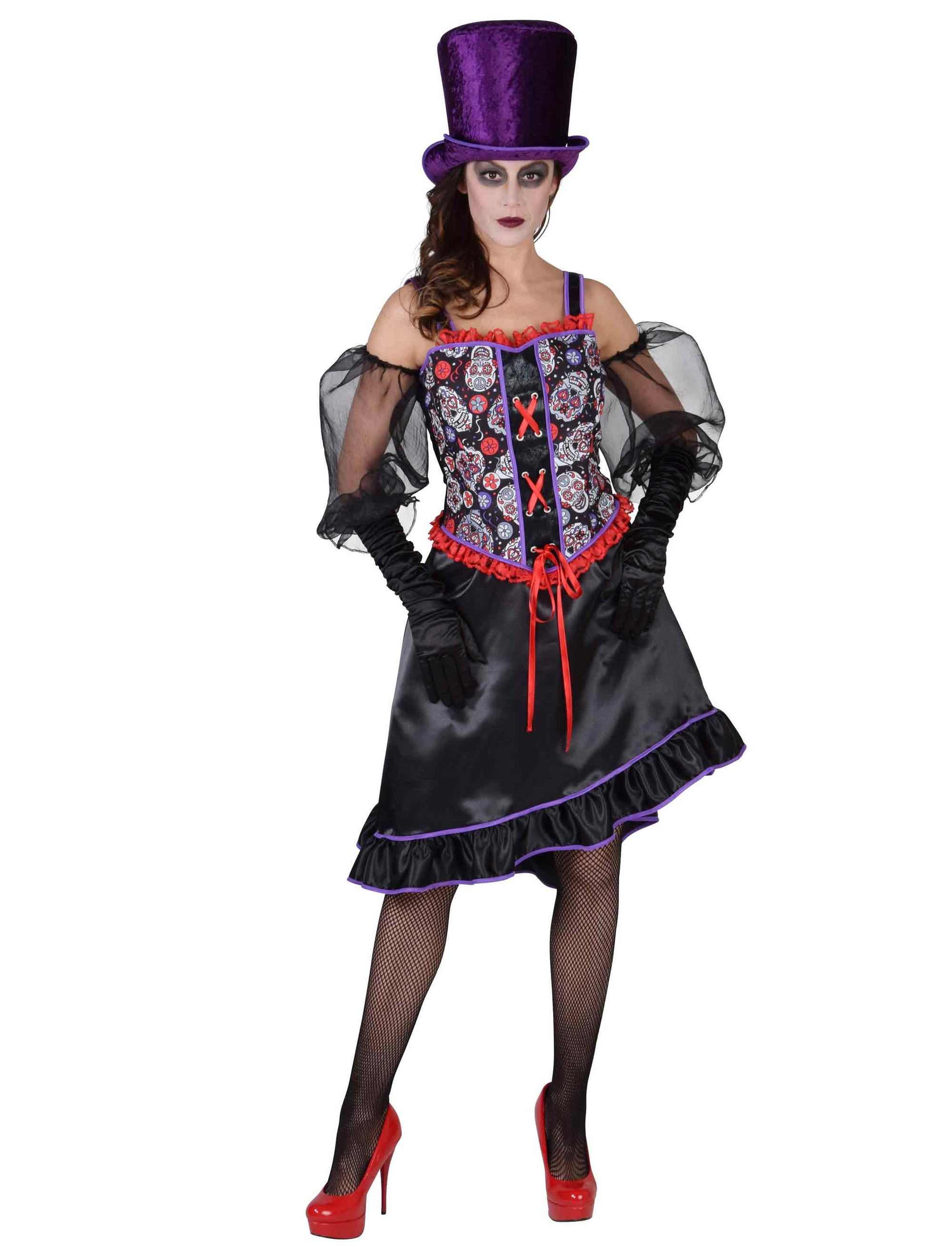 Kleid lang Day of Death deluxe Damen schwarz 3XL