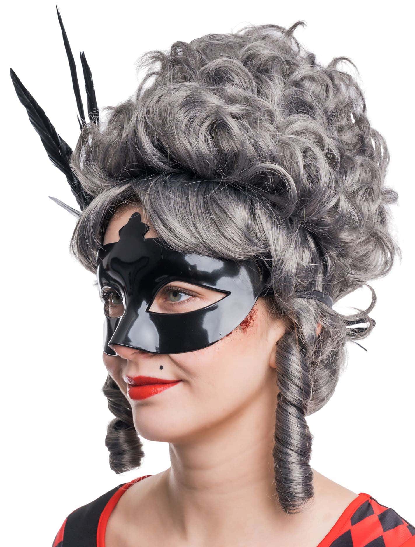 Augenmaske mit Federn Metallic schwarz