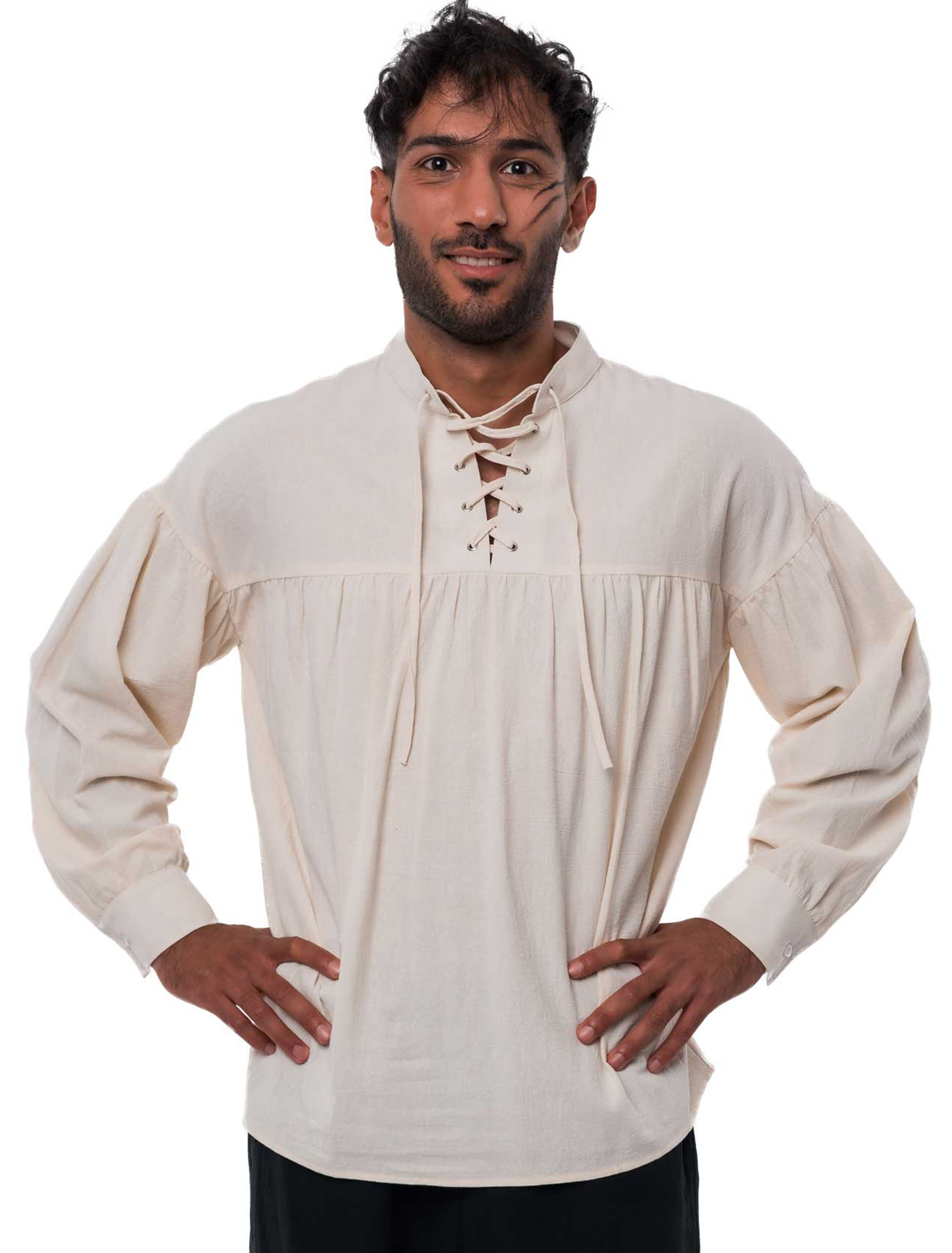 Hemd Pirat mit Schnürung Herren beige S/M