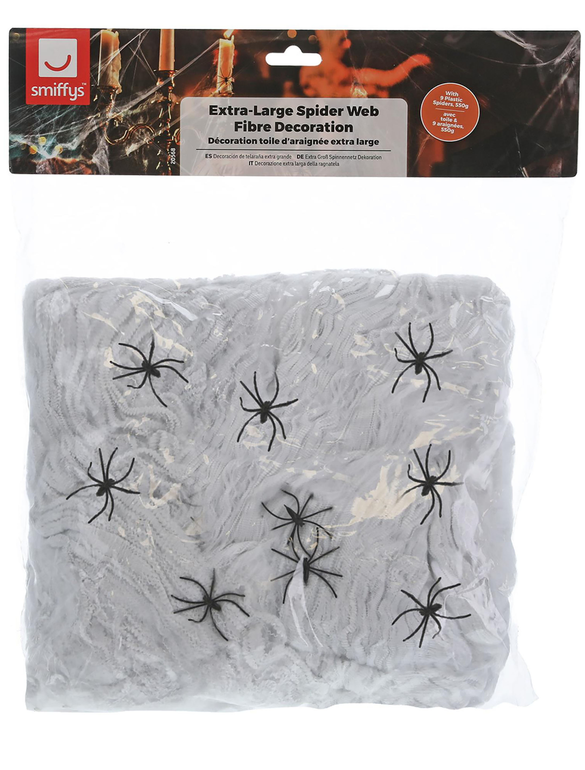 Spinnenwebendeko mit 9 Spinnen XL weiß