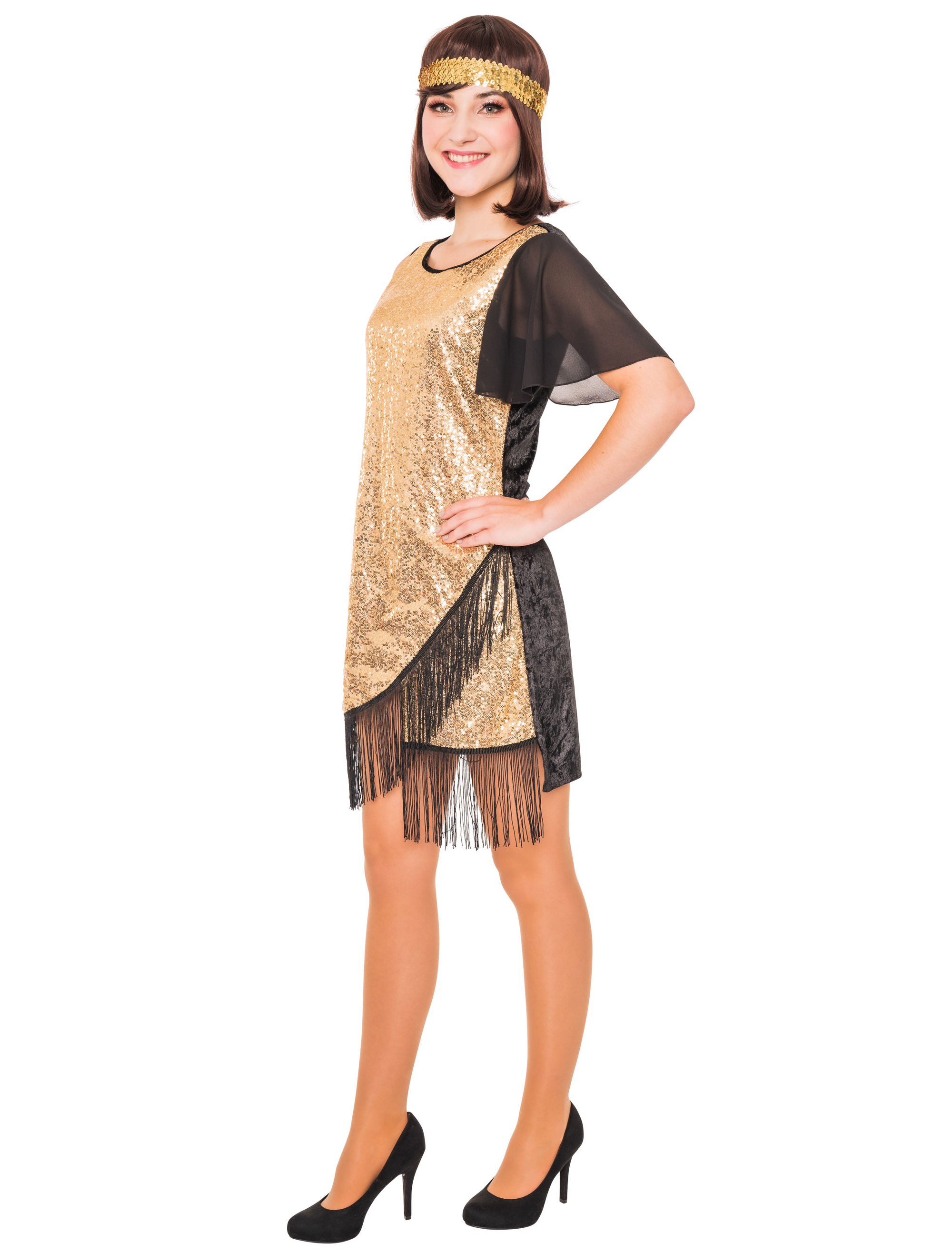 Kleid 20er Jahre Pailletten schwarz/gold S