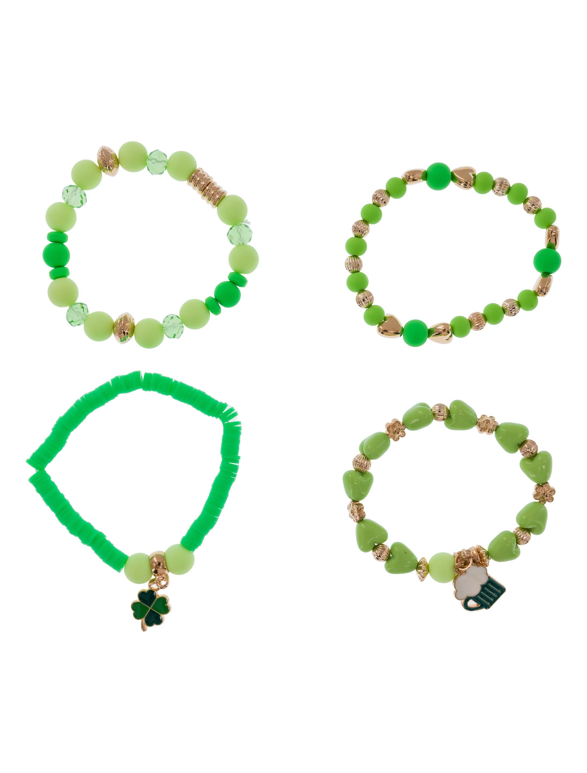 Armbandset Perlen und Herzen St. Patrick's grün