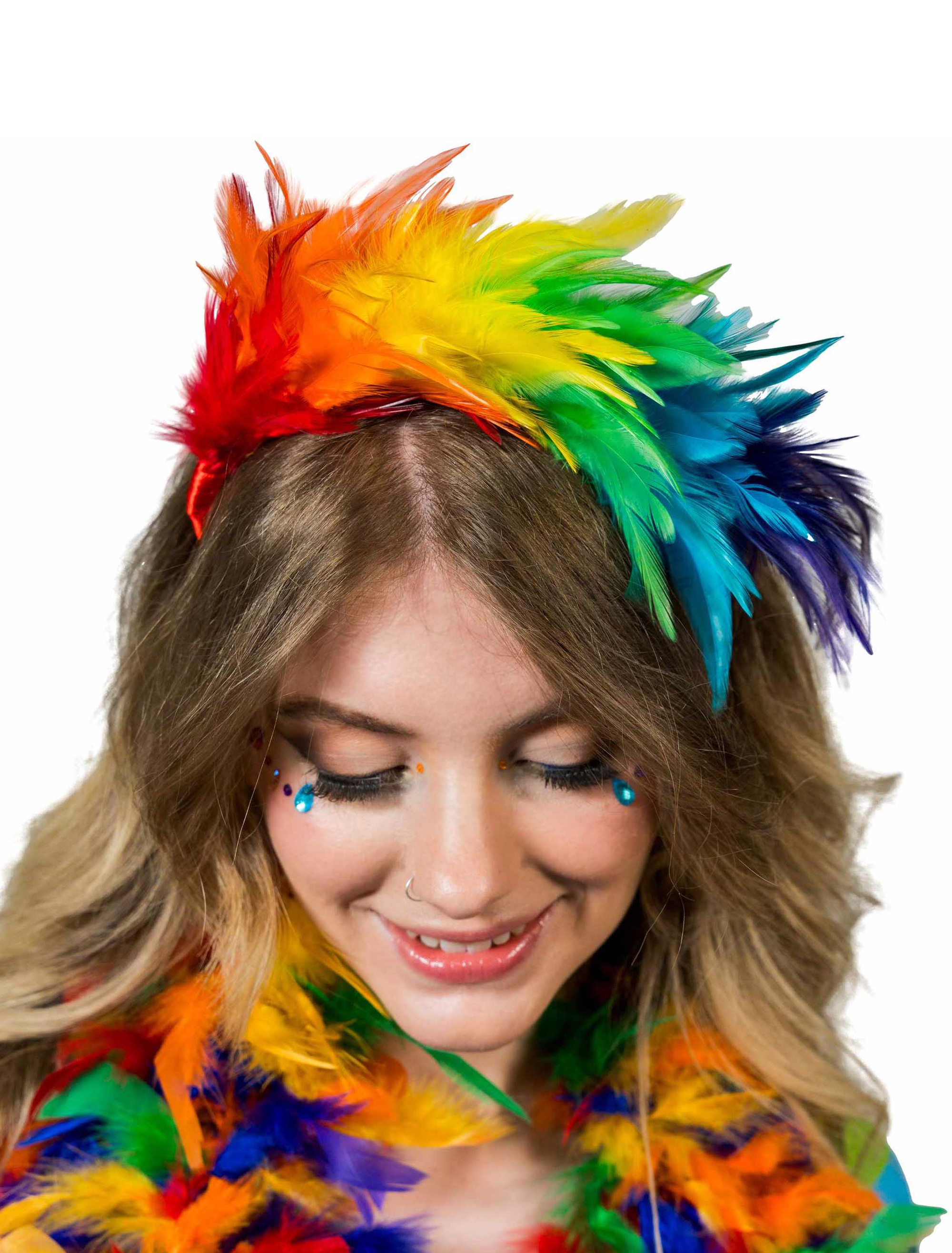 Haarreif mit Federn rainbow