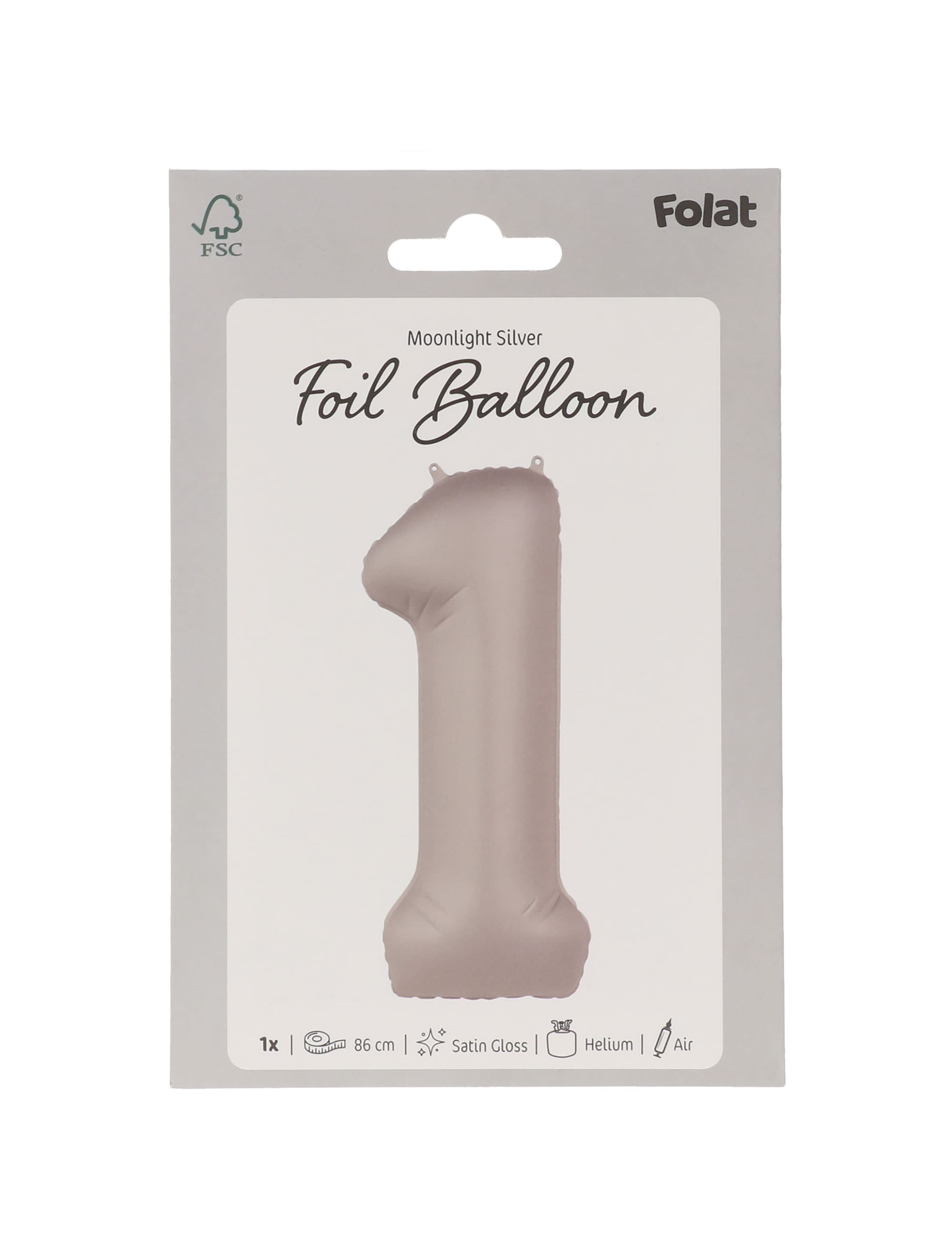 Folienballon Zahl 1 L matt silber