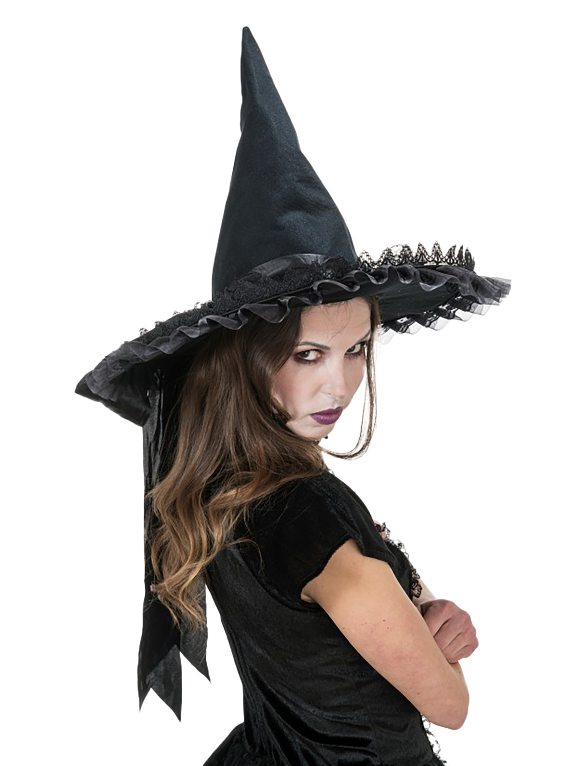 Hexenhut mit Spitze und Schleife schwarz one size