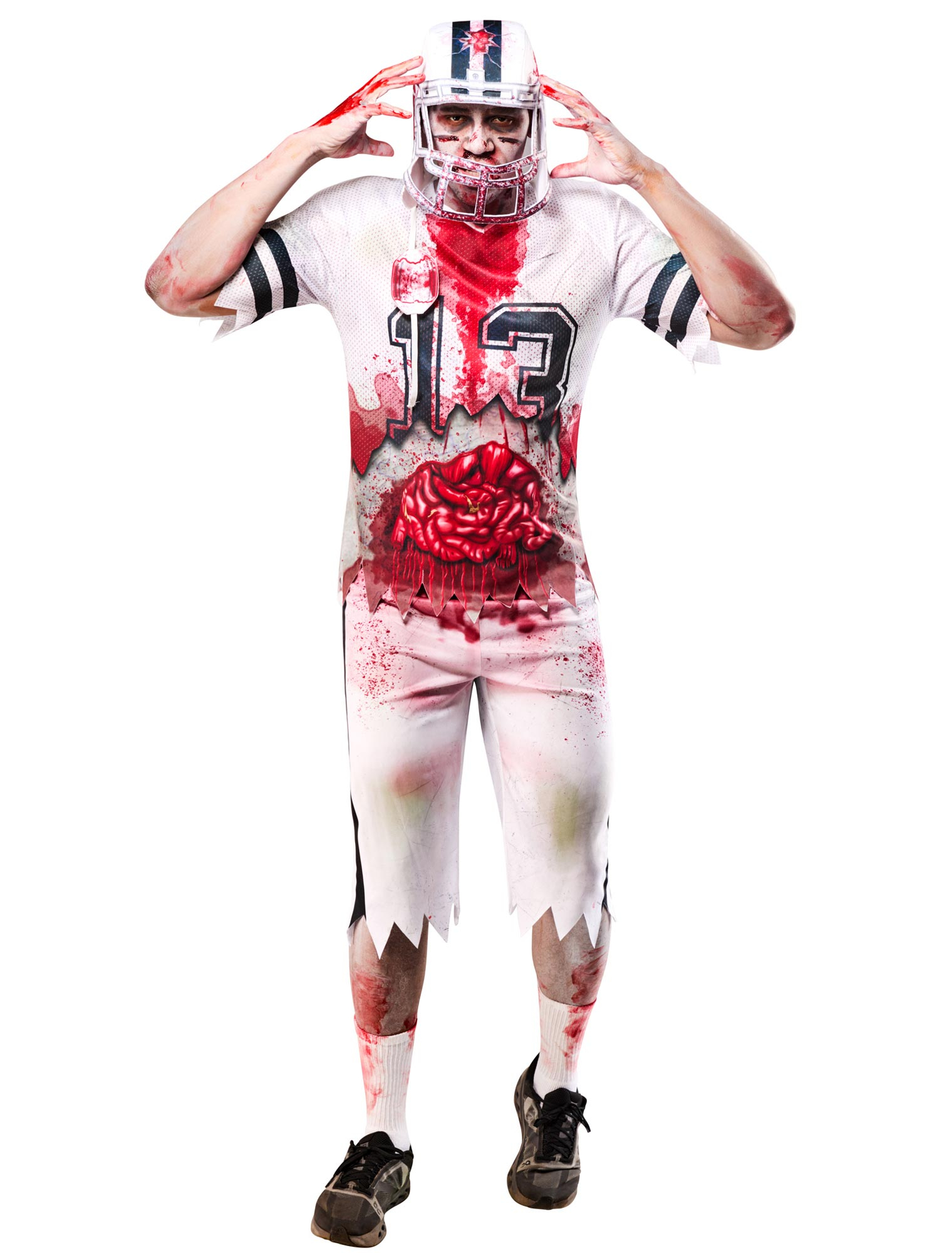 Kostüm Zombie Footballer 3-tlg. Herren weiß/rot L