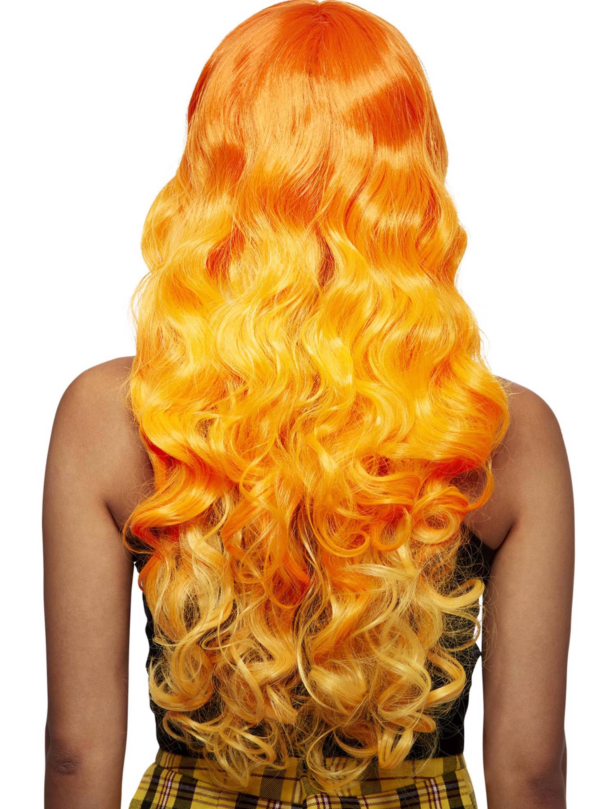 Perücke Langhaar lockig mit Pony orange