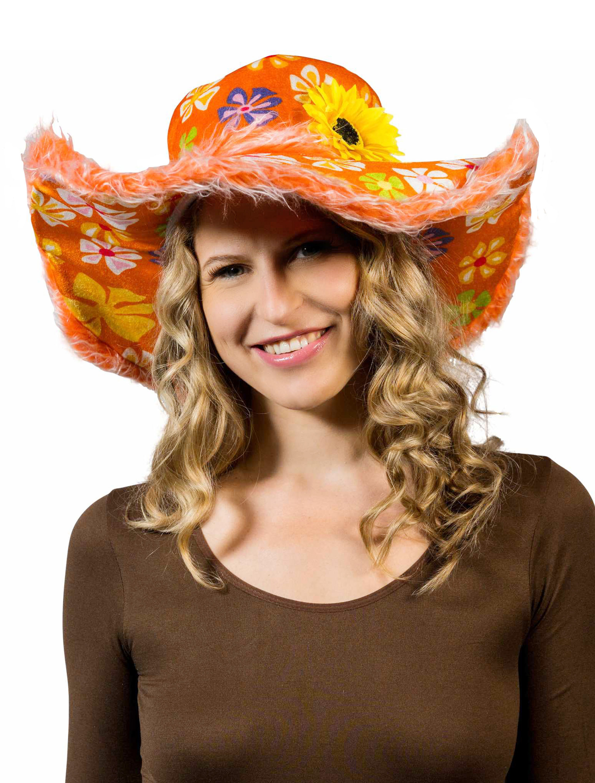 Hut Hippie Blumen orange one size