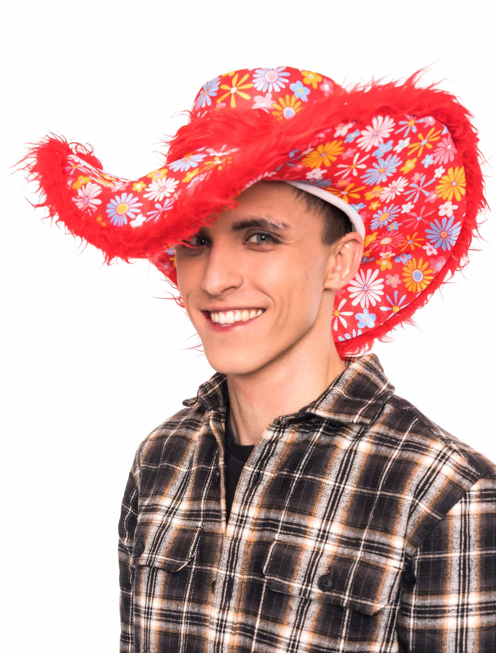 Hut Hippie Blumen rot one size