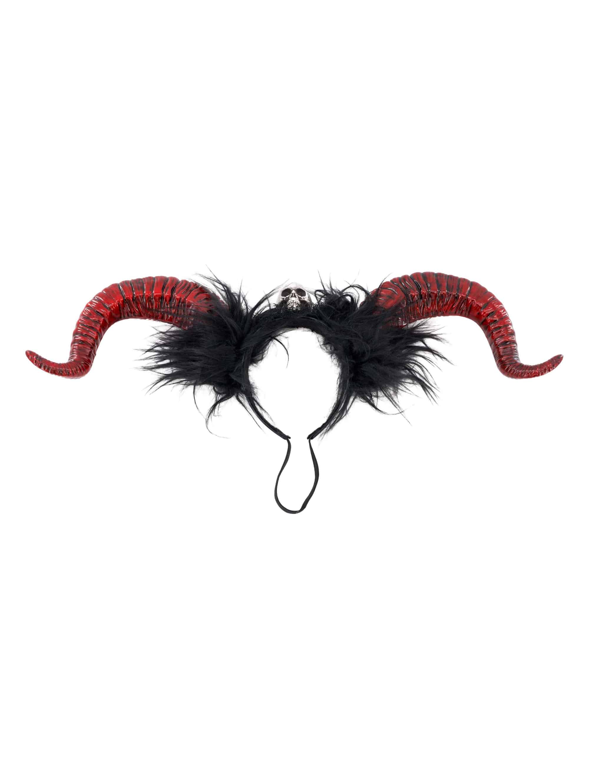 Haarreif Hörner mit Totenkopf rot/schwarz