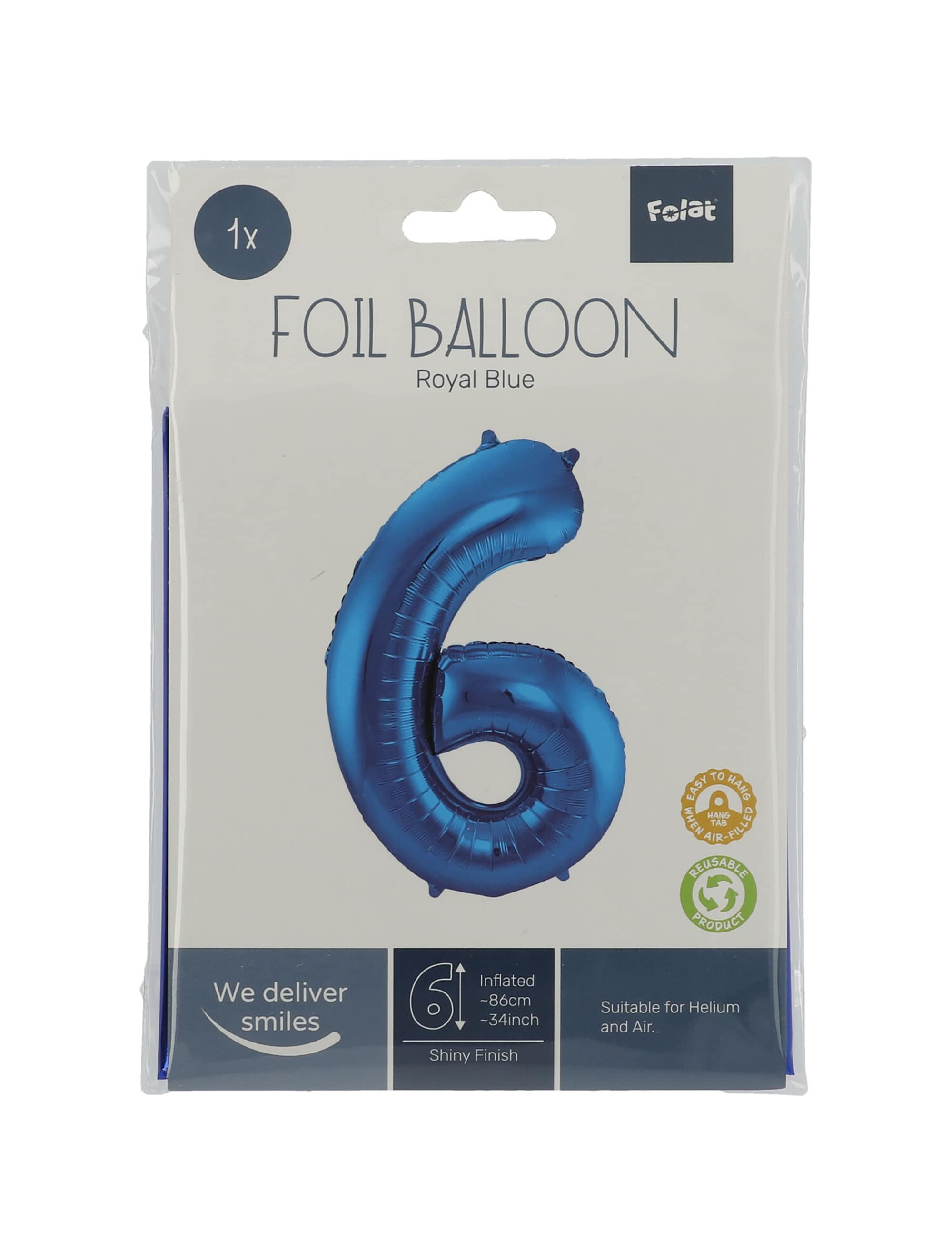 Folienballon Zahl 6 L blau