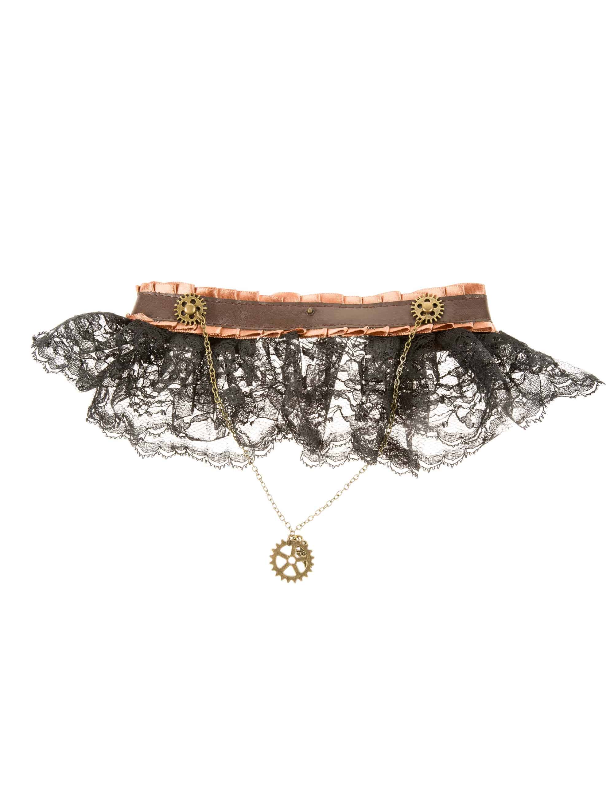 Halsband Steampunk mit Spitze braun