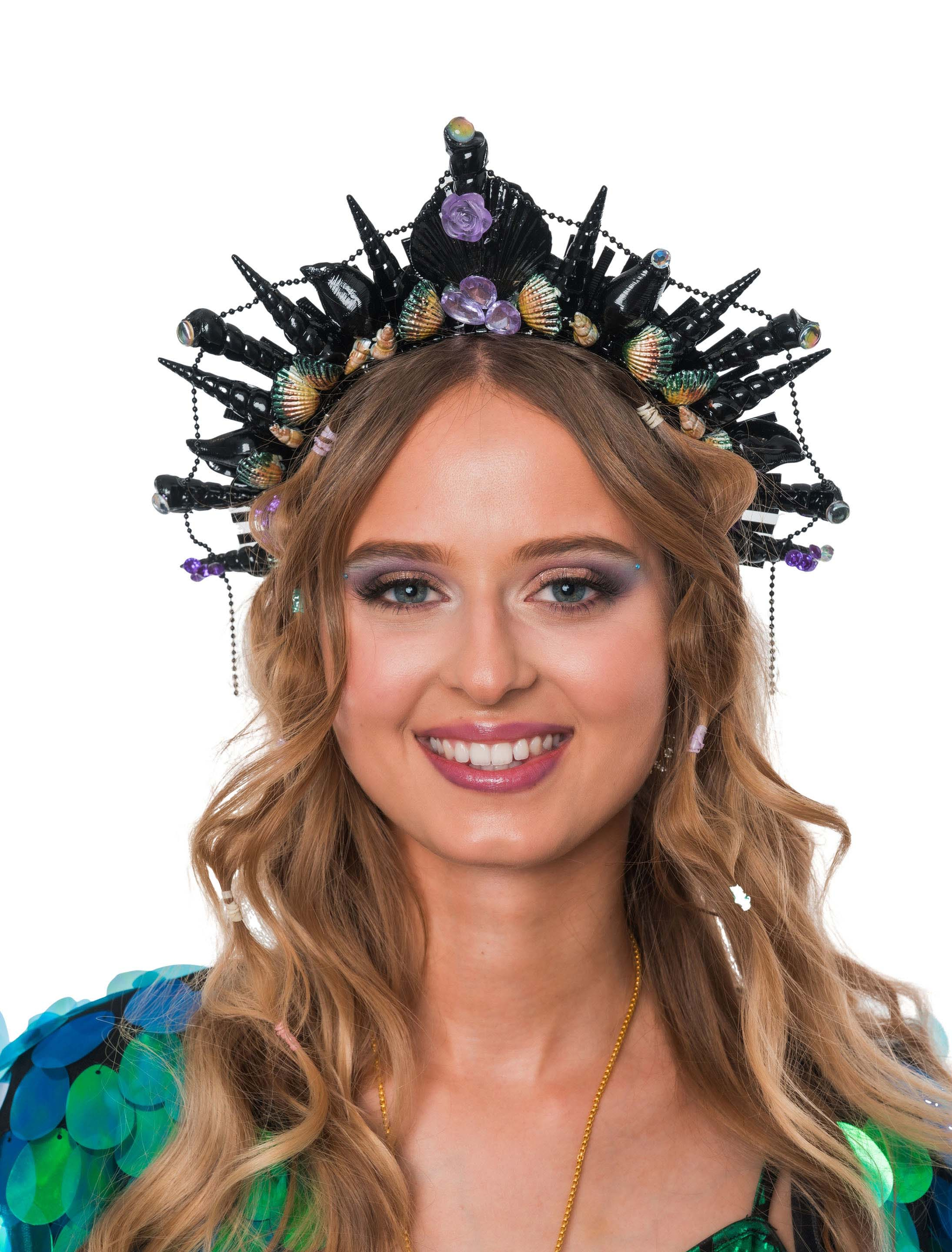 Haarreif Muscheln mit Strass und Kette schwarz/lila