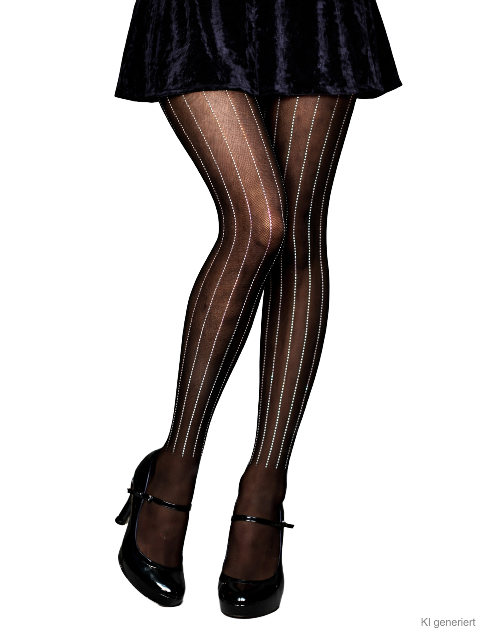 Strumpfhose mit Strassstreifen schwarz one size