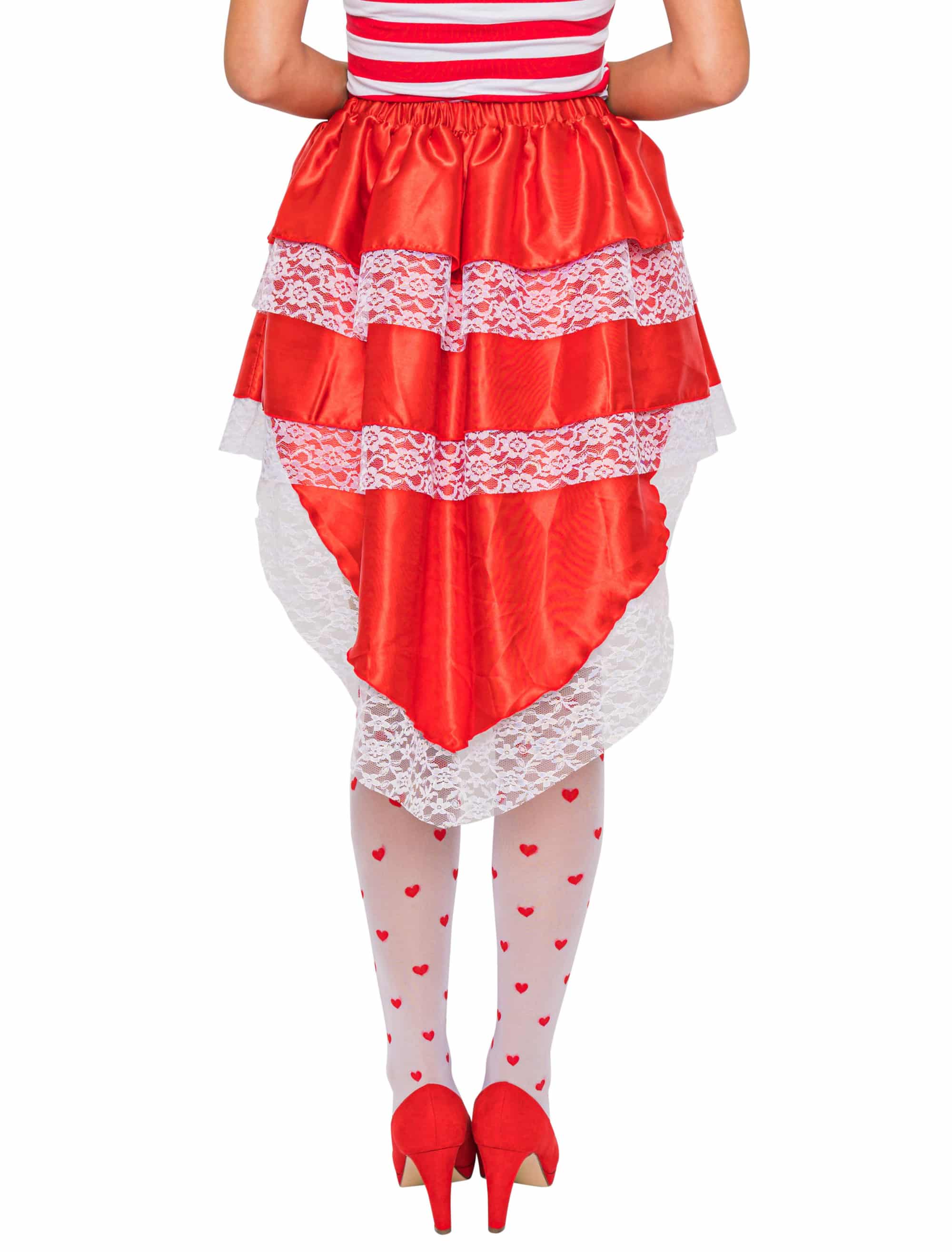 Rock Satin Damen rot/weiß one size