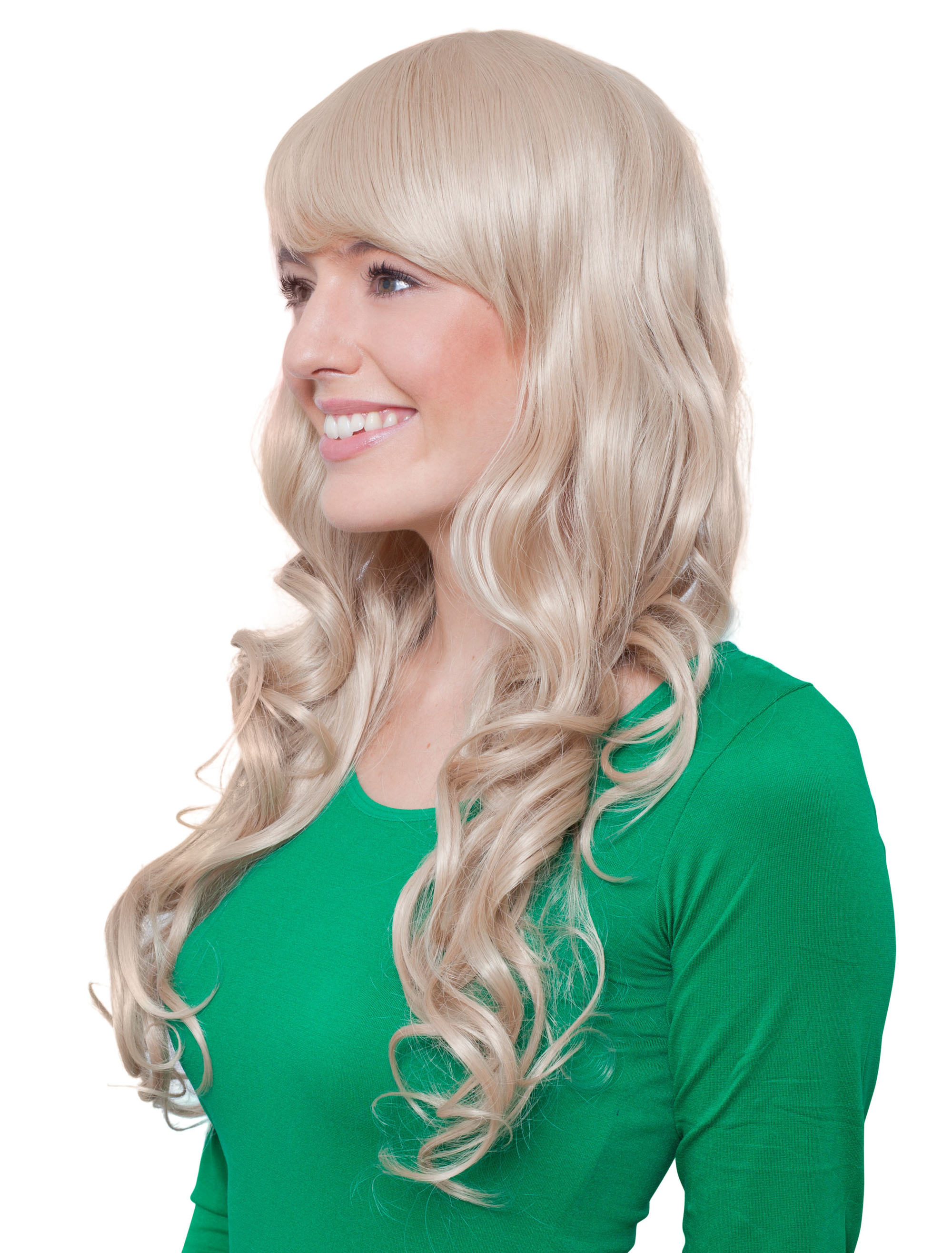 Perücke lang lockig mit Pony blond one size