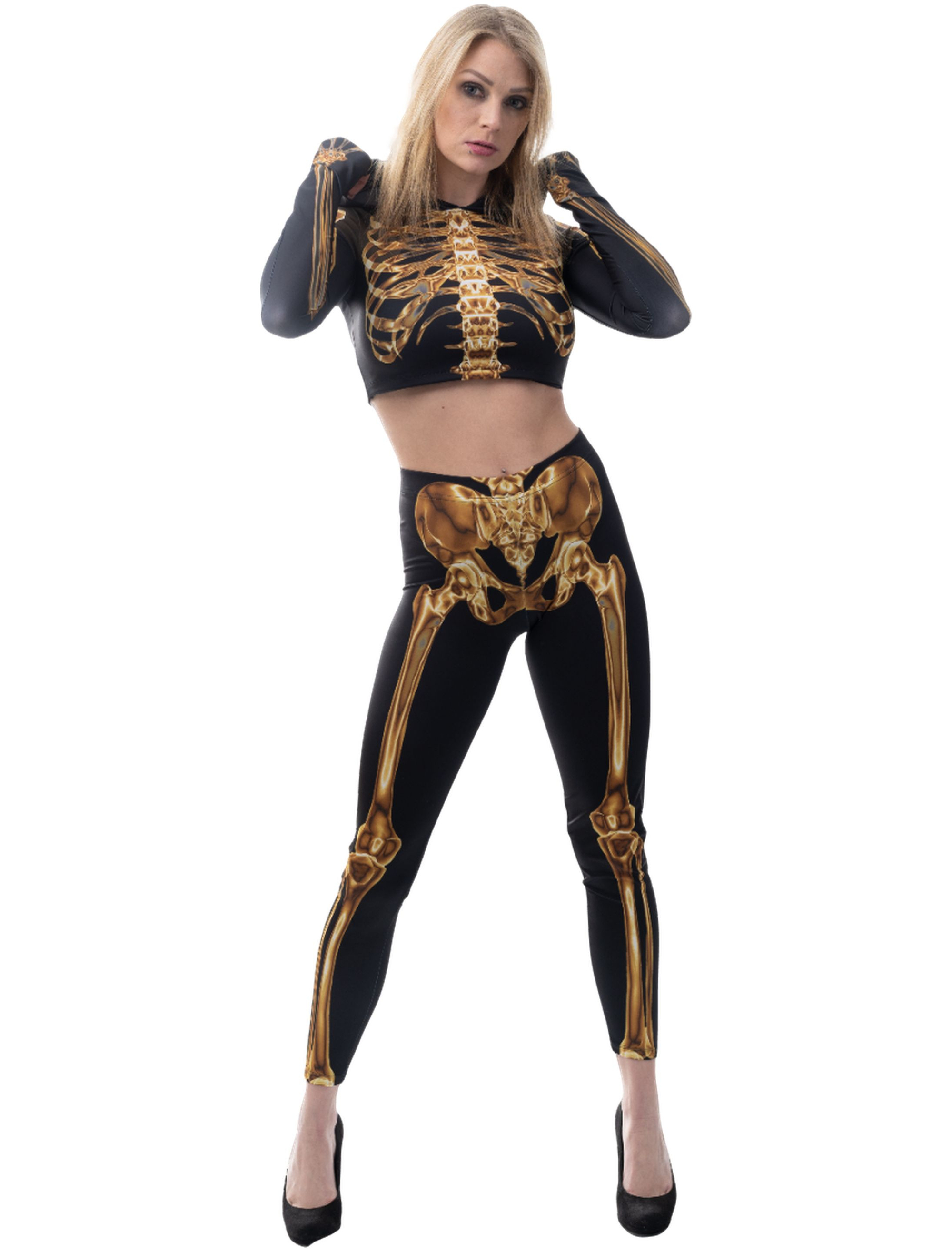 Kostüm Skelett Print Damen braun/gold L/XL