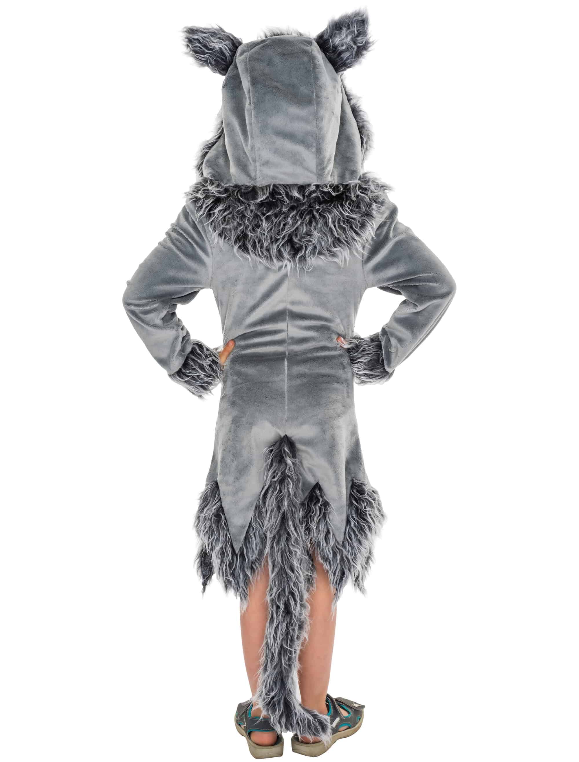 Kleid Plüsch Wolf Kinder grau 116-128