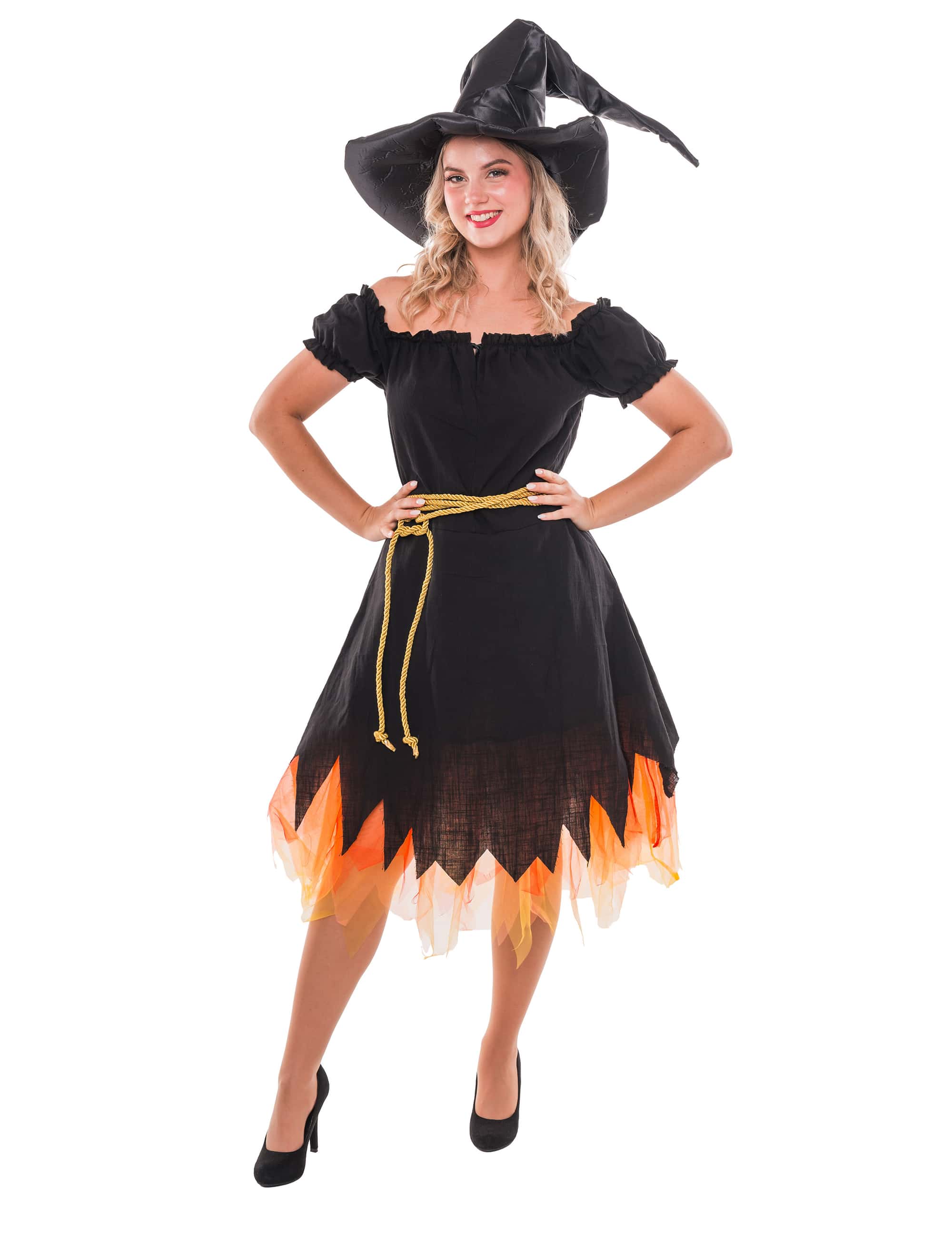 Kleid brennende Hexe schwarz XS