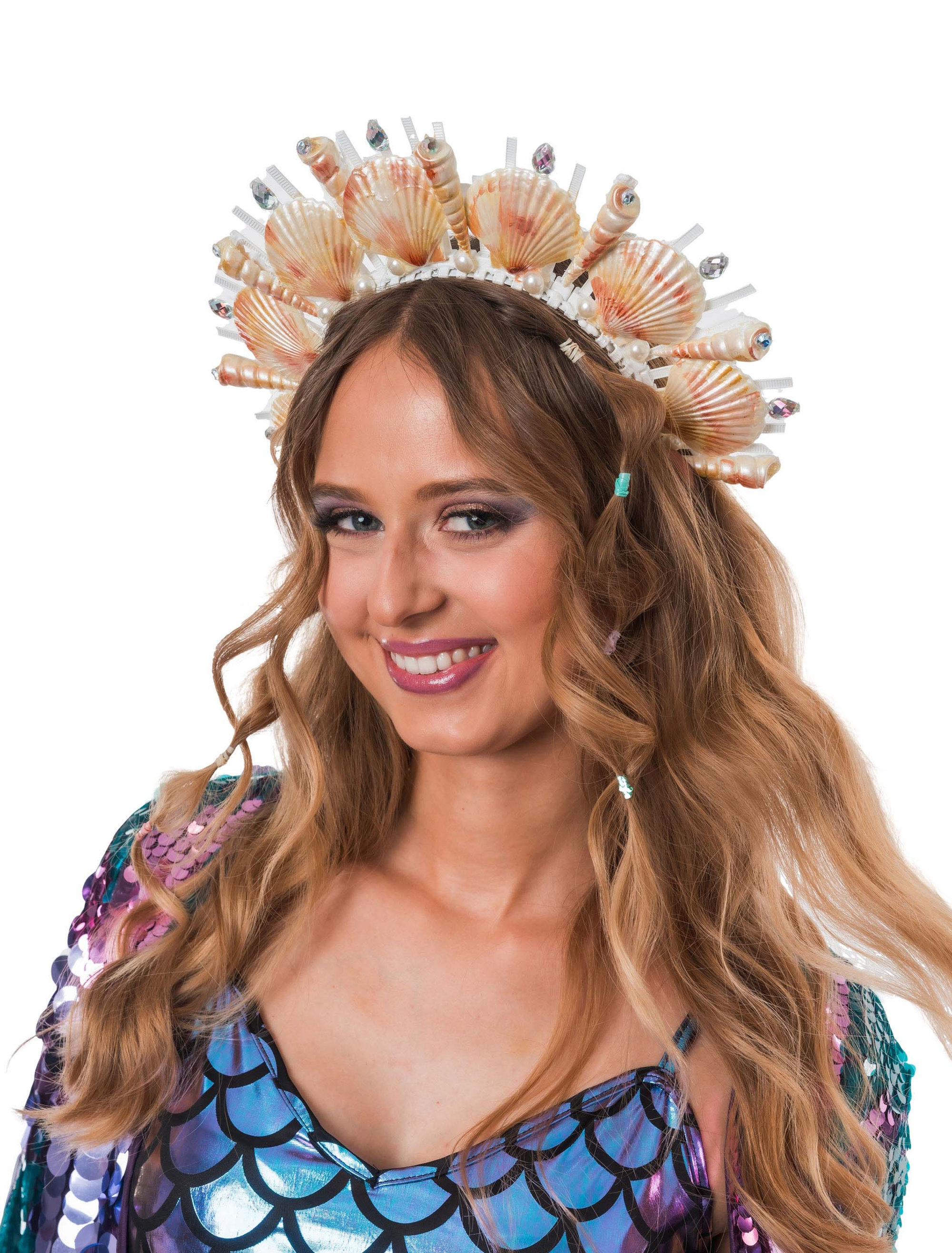 Haarreif Muscheln mit Strass beige